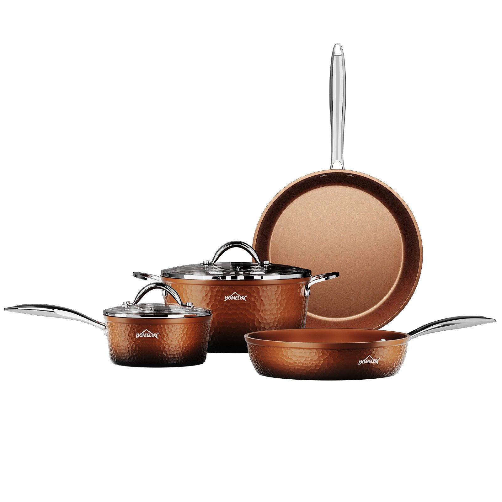 HOMELUX Topf-Set Kochtopfset, Aluminiumguss Töpfe Set mit Deckel, Aluminium (Set, 6-tlg., Töpfe Set mit Glasdeckel), Induktion