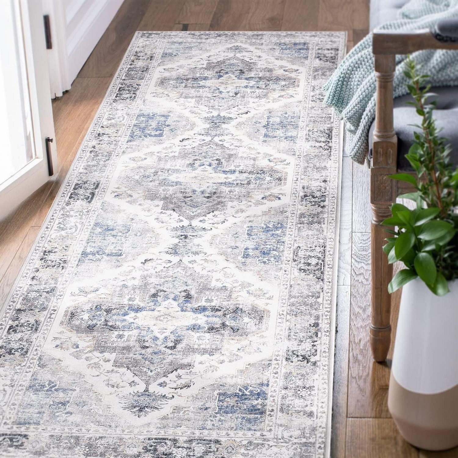 LuxusKollektion Küchenläufer Küchenteppich Läufer 60x180 Grau Vintage, rechteckig, Höhe: 3 mm