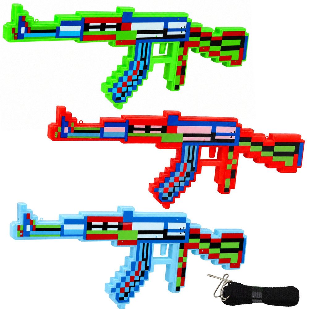 LEAN TOYS Blaster Spielzeuggewehr Lichteffekte Soundeffekte (Spar-Set, 1-tlg., 39 x 15 x 2 cm robust), Licht- & Soundeffekte, Schultergurt, Pixel-Optik
