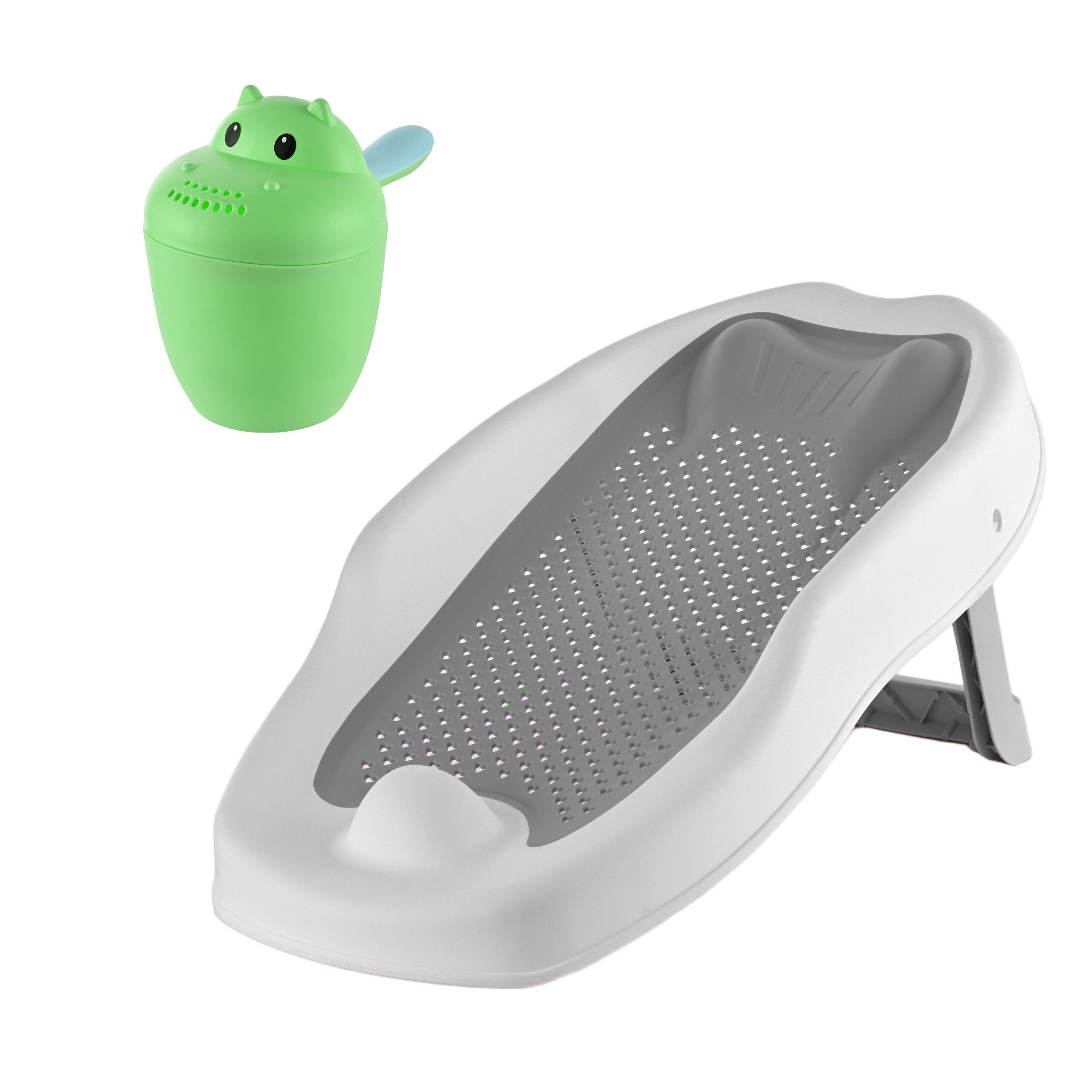 relaxdays Badesitz Baby-Badehilfe Set mit Haarwaschbecher, grau