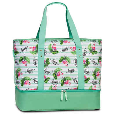 fabrizio® Tragetasche Sommertasche mit Kühlfach, Happy Flamingo, Höhe mit Henkel ca. 58 cm