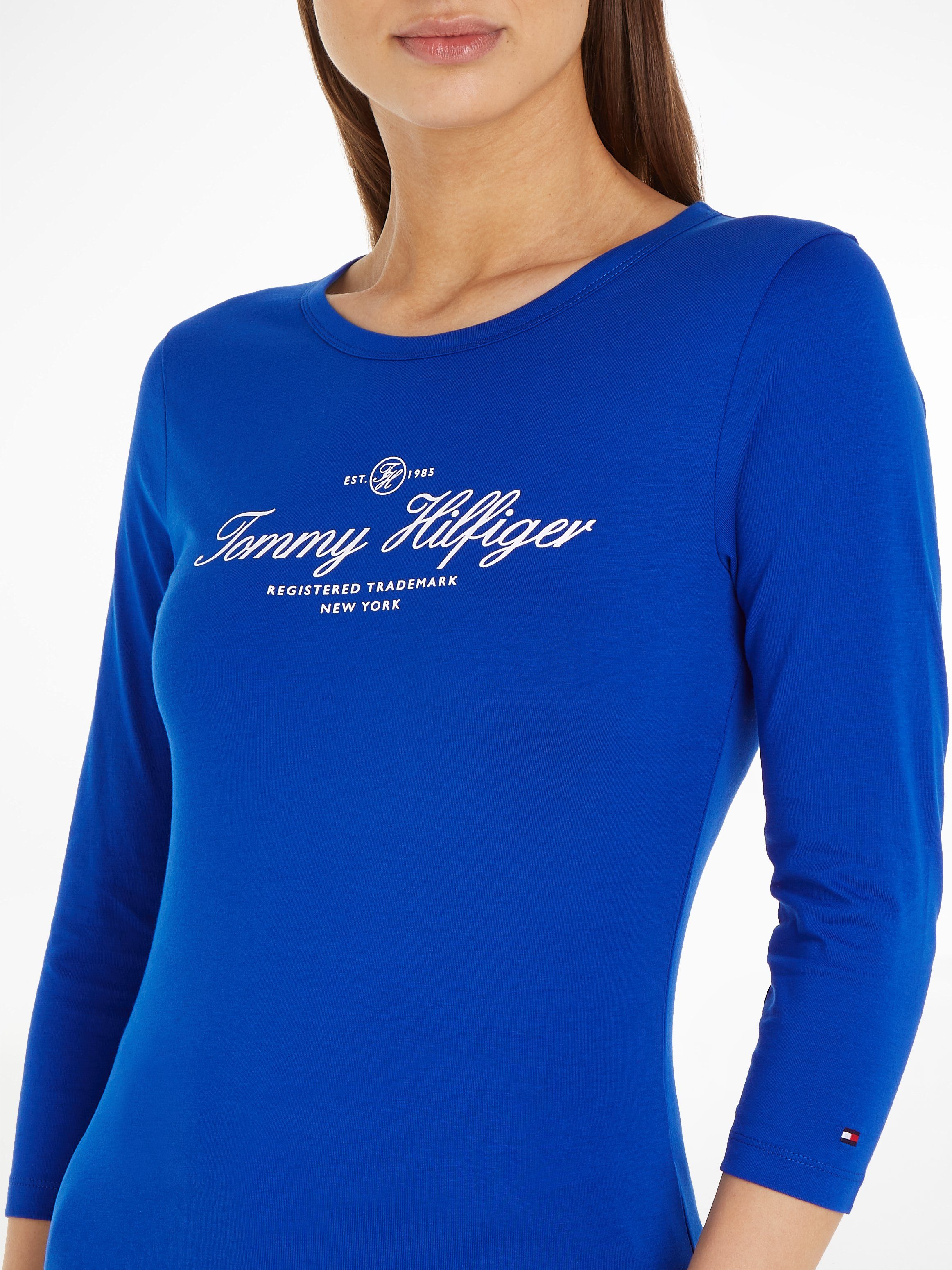 Tommy Hilfiger Langarmshirt SLIM SIGNATURE 3/4SLV Logo-Schriftzug Hilfiger blau OPEN Tommy Signature NK mit