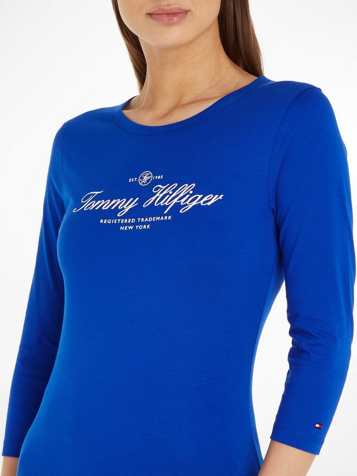 Tommy Hilfiger Langarmshirt SLIM SIGNATURE OPEN NK 3/4SLV mit Tommy Hilfiger  Signature Logo-Schriftzug