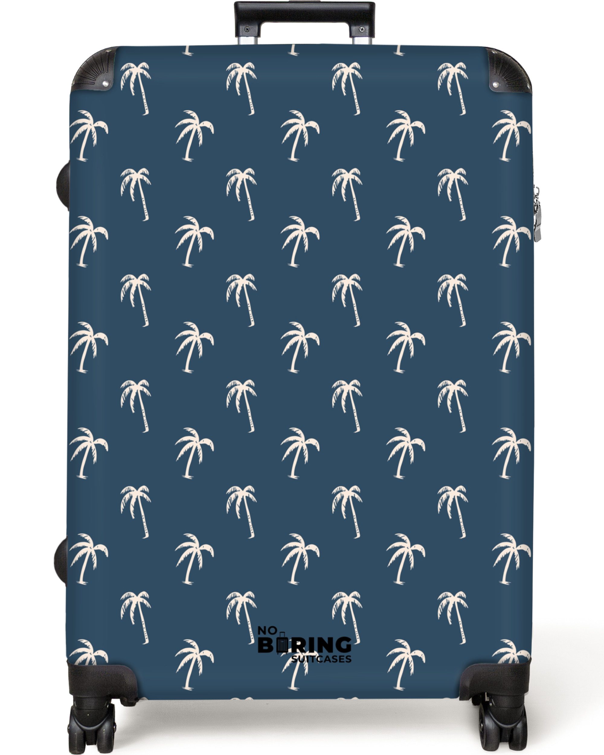 NoBoringSuitcases.com© Hartschalen-Trolley Blau mit beigem Palmenaufdruck günstig online kaufen