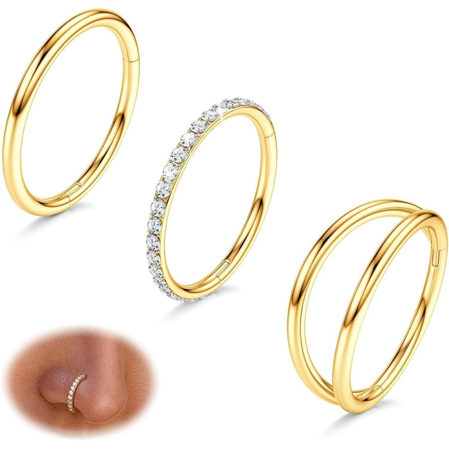 LuxusKollektion Nasenpiercing Nasenpiercing Ring 3er Set 316L Chirurgenstahl CZ Septum Helix 18G