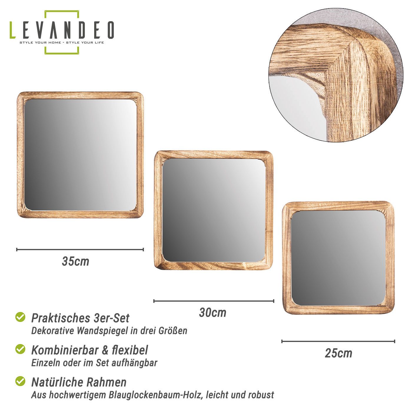 Levandeo® Wandspiegel, 3er Set Wandspiegel 25cm günstig online kaufen