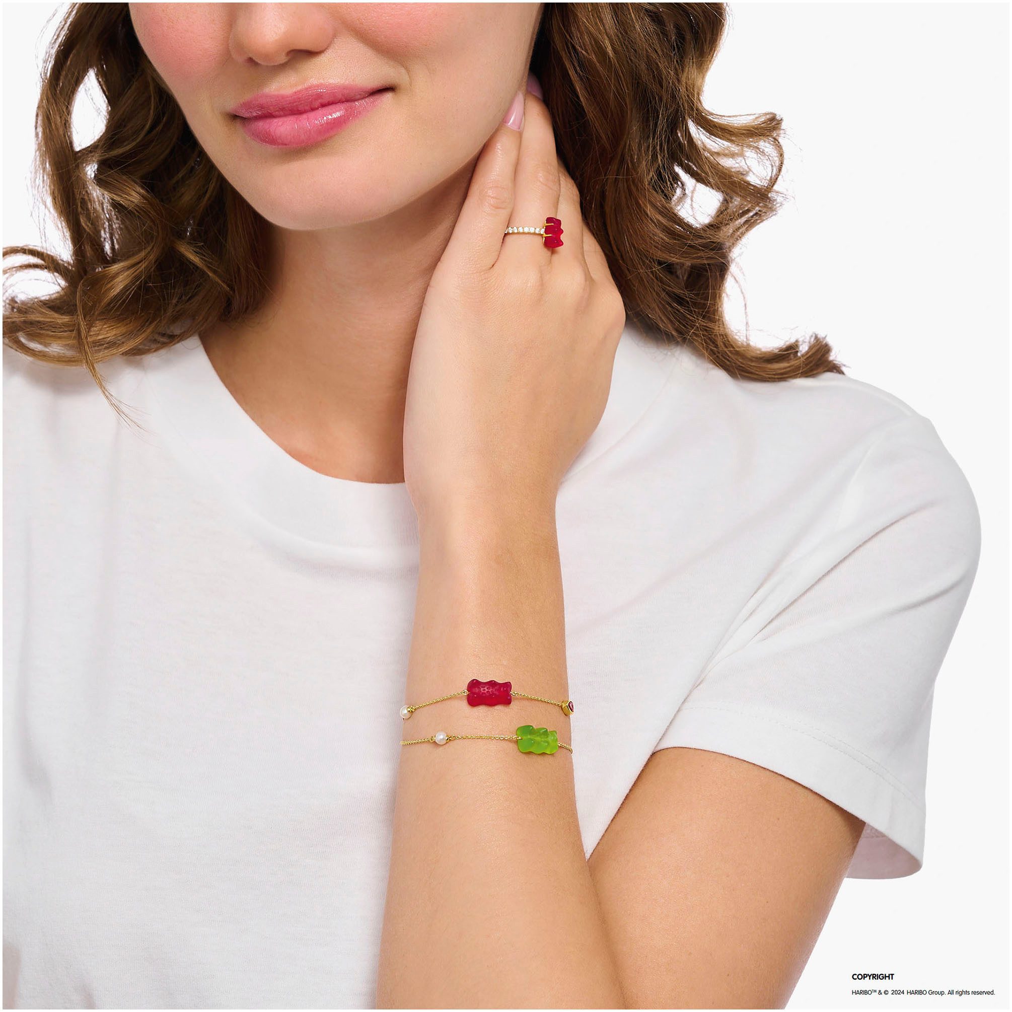 THOMAS SABO Armband THOMAS SABO x HARIBO Schmuck: Armband mit Goldbär, mit Kristallglas, Zirkonia (synth) - mit Süßwasserzuchtperle