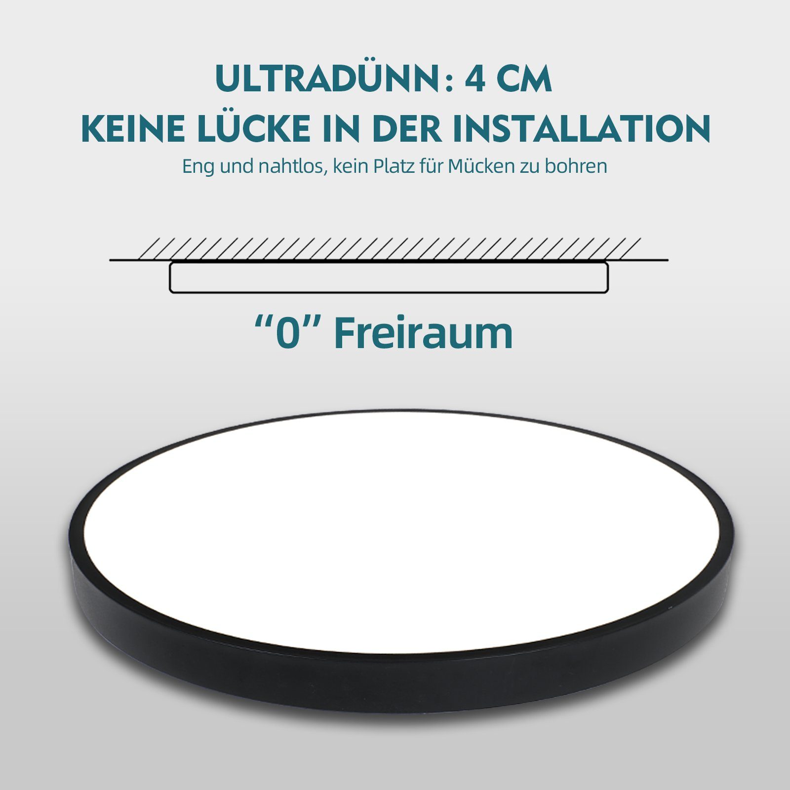 Schlafzimmer Deckenlampe, style 3000K, Wohnzimmer 36W, Diele Ø40x4cm,Schwarz, Flur Deckenleuchte Küche LED home runde Leuchte Ultraslim Büro für Warmweiß