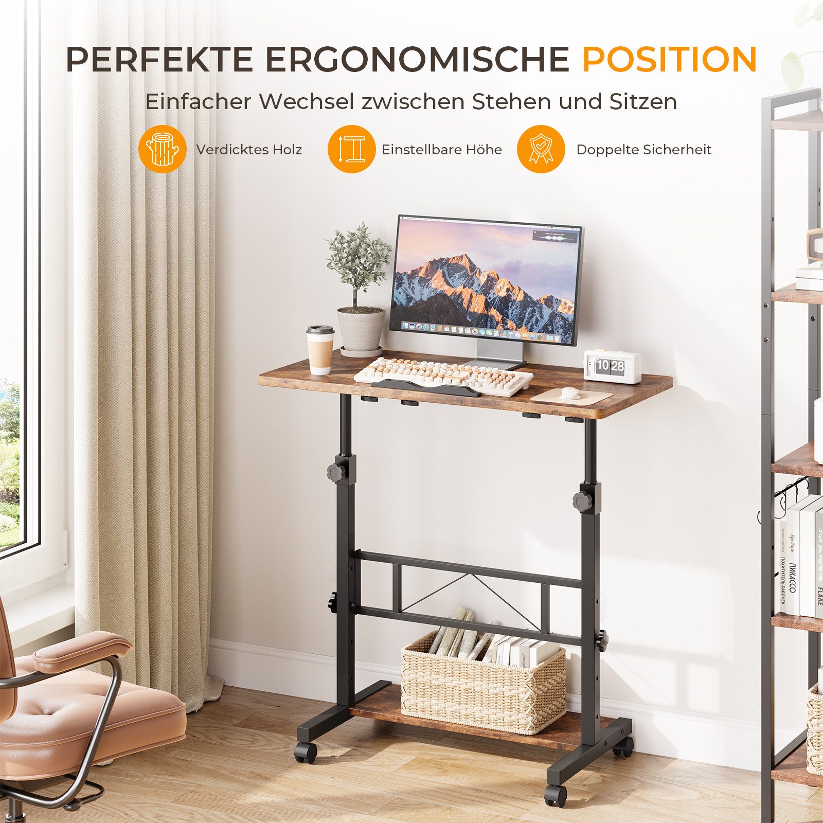 Dripex Schreibtisch höhenverstellbar 80x40cm, mit Rollen und neigbar Tischp günstig online kaufen