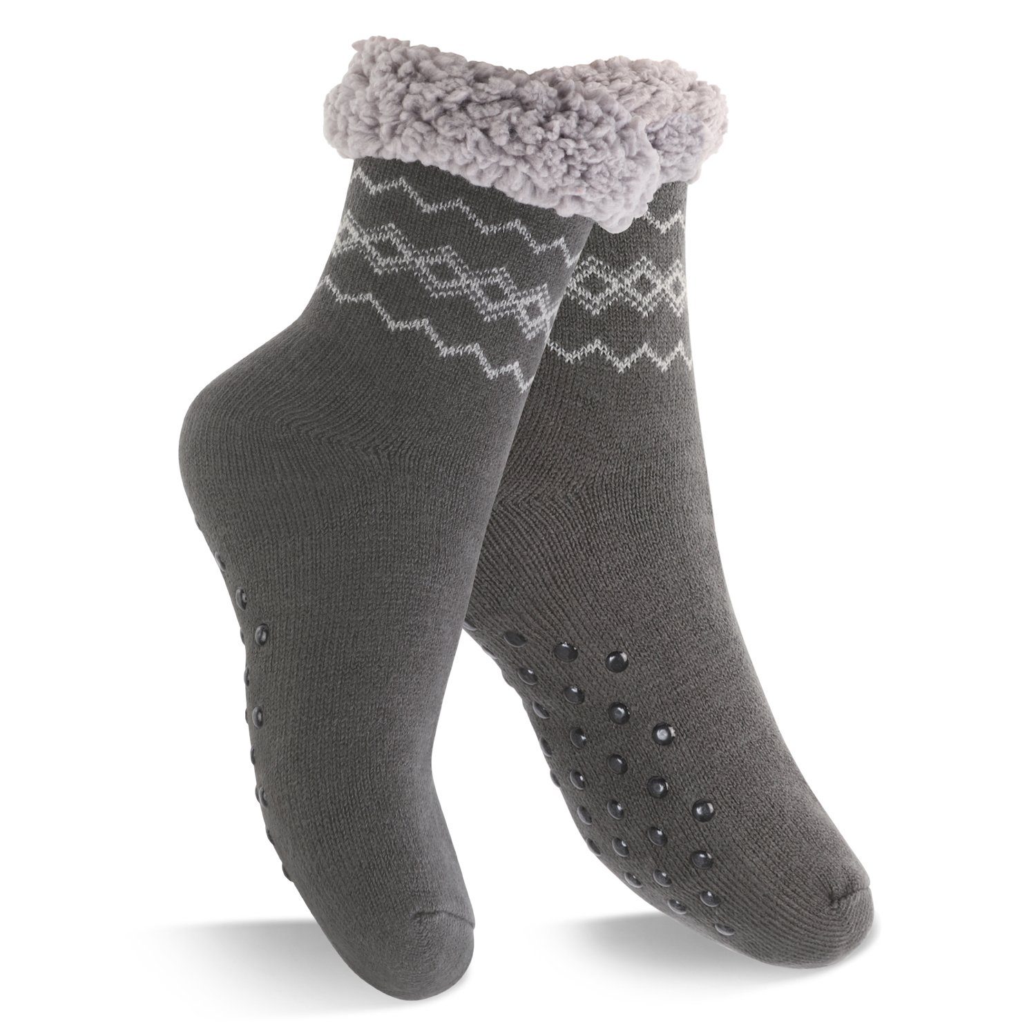 Footstar ABS-Socken Winter Haussocken für Damen & Herren (1/2 Paar) Kuschelsocken Anthrazit