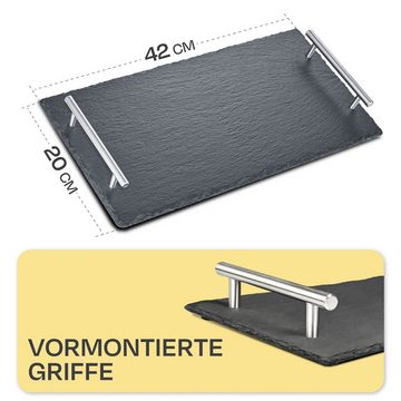 Praknu Servierplatte Schiefer Servierplatte mit Griffen - 40x20 cm, Schiefer, (Set, 1-tlg), Zum Servieren - Echter Naturschiefer - Rutschfest