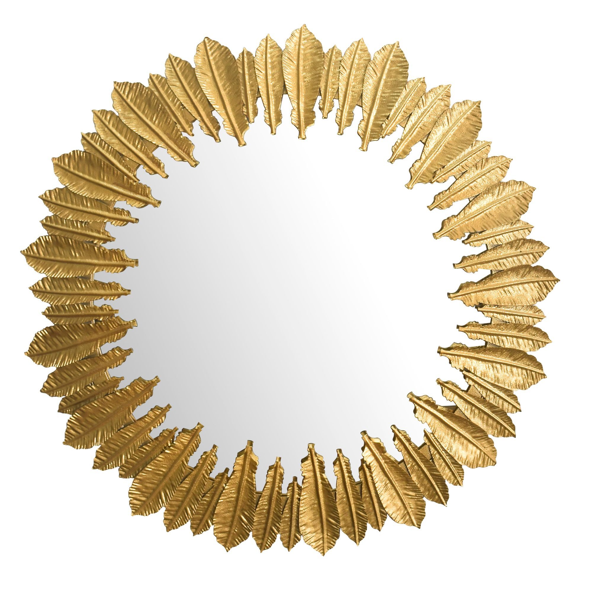 furnicato Spiegel Wandspiegel Rund Federkranz 68x68x3 cm Goldfarben (1-St), Handgefertigter Rundspiegel mit Federkranz für deinen Flur