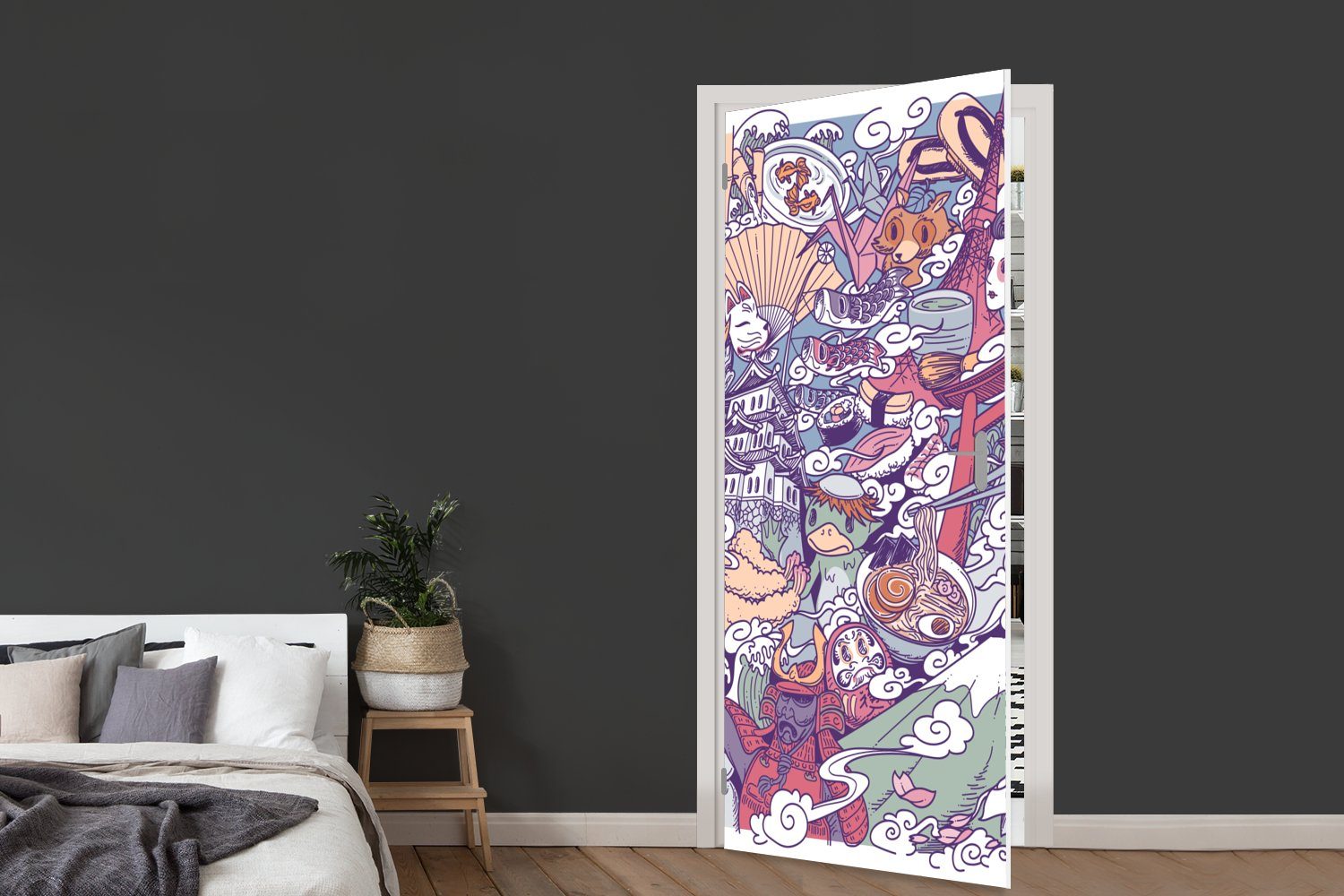 Türaufkleber, Türtapete Tür, japanischen MuchoWow für Illustration der 75x205 Fototapete (1 Kultur, bedruckt, Matt, St), cm