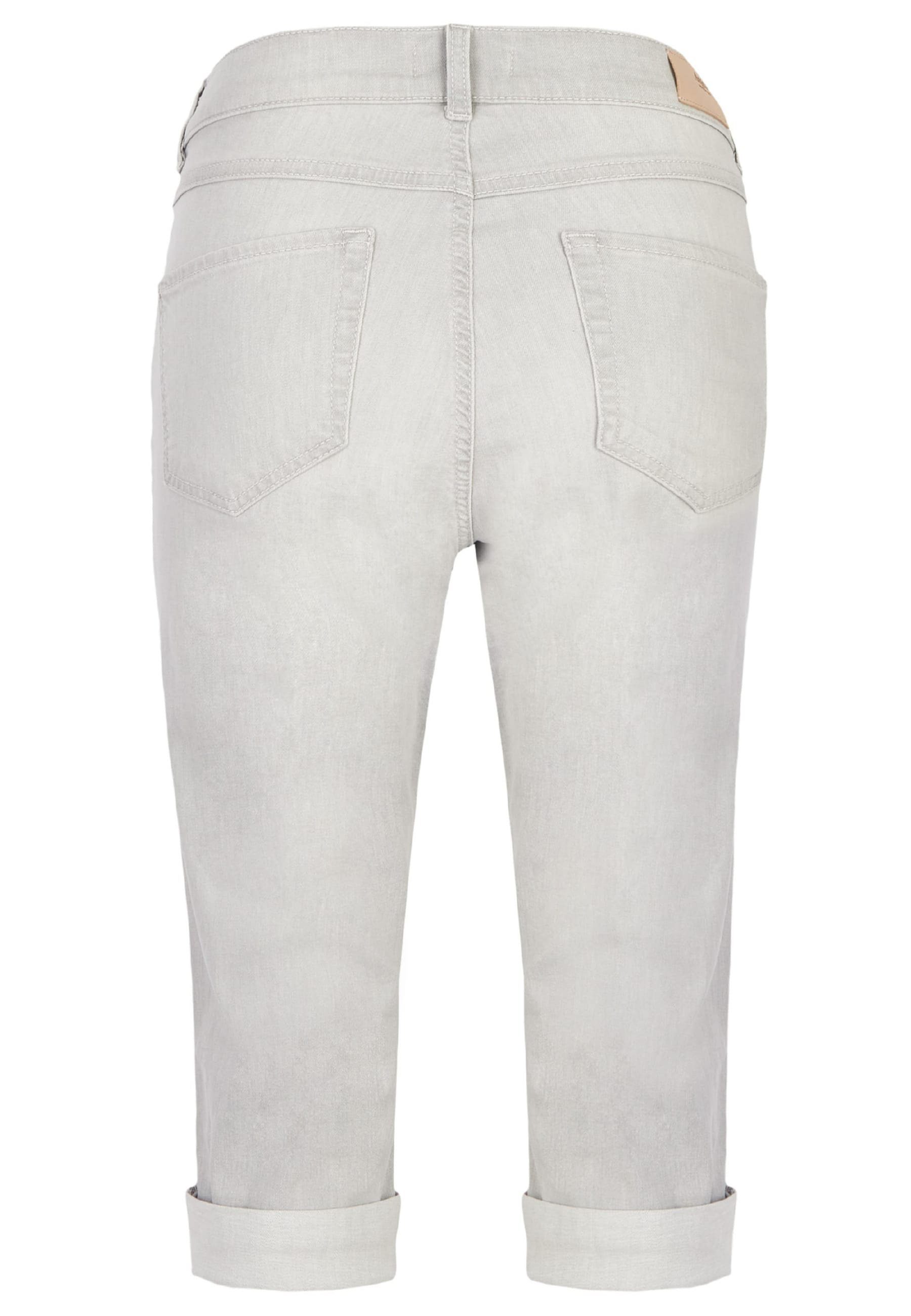 ANGELS 5-Pocket-Jeans Jeans hellgrau Used-Look Capri Label-Applikationen mit mit TU