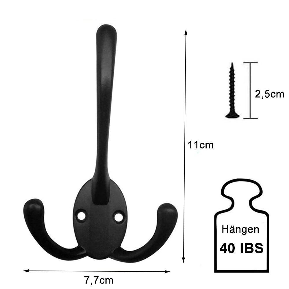 zggzerg Kleiderhaken 10 Stück Metall Garderobenhaken, Schwarz Drei Haken mi günstig online kaufen
