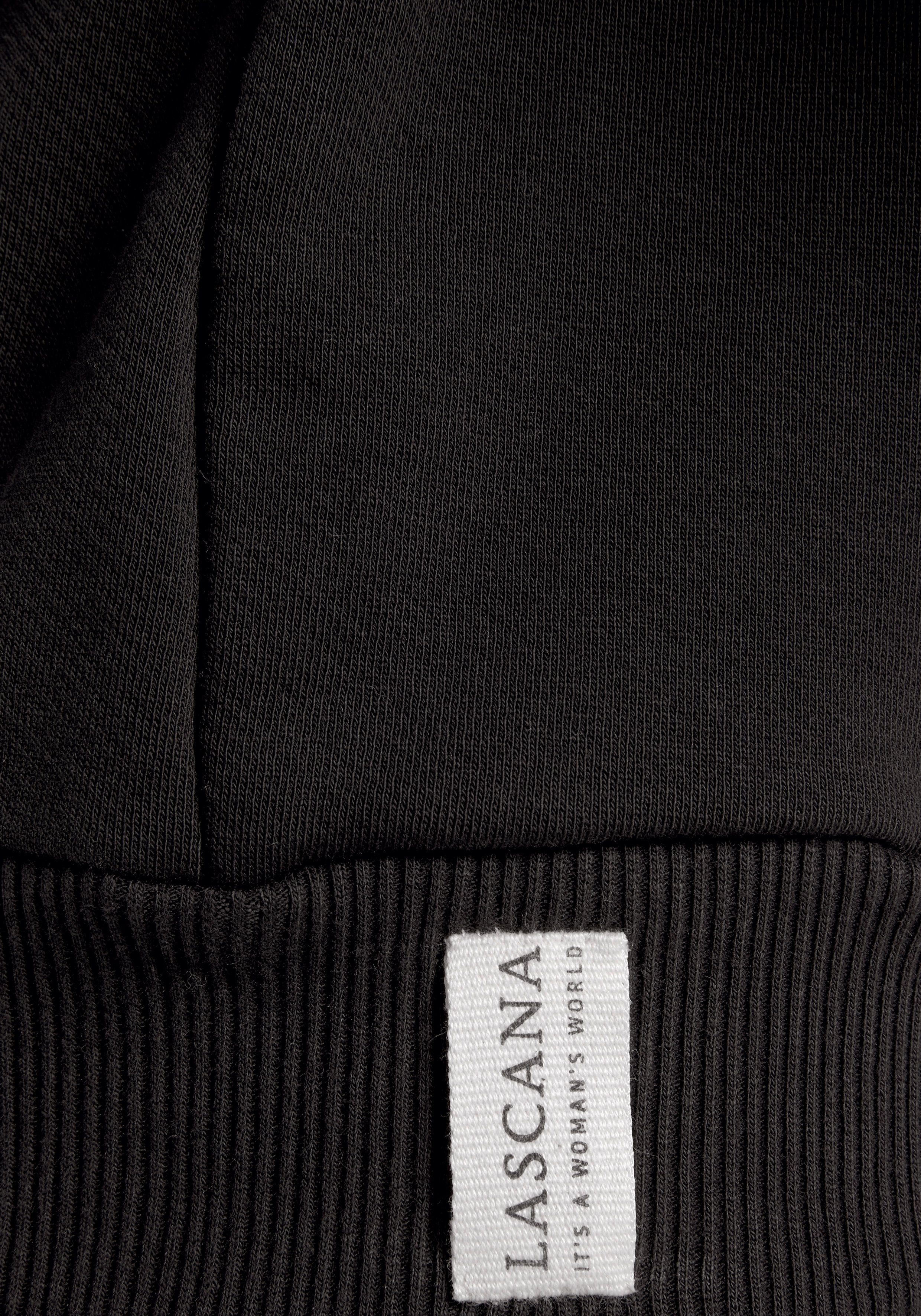 schwarz LASCANA organischer Loungeanzug Sweatshirt aus Baumwolle,