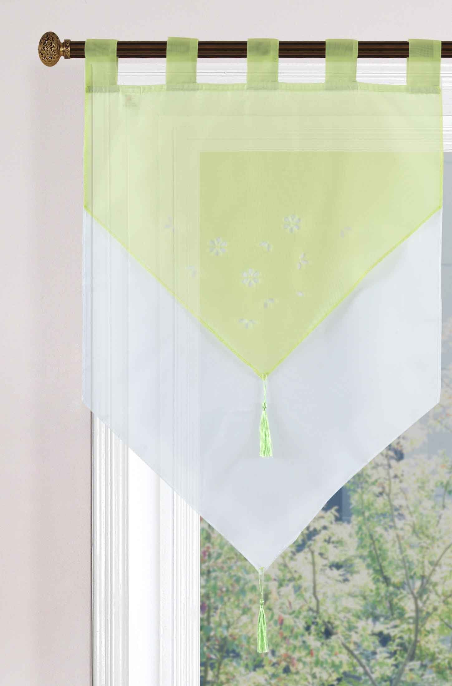 Scheibengardine, Gardinenbox, Schlaufen (1 St), transparent, Voile, Zweilagig Scheibenhänger Panneaux Bistrogardine Apfelgrün