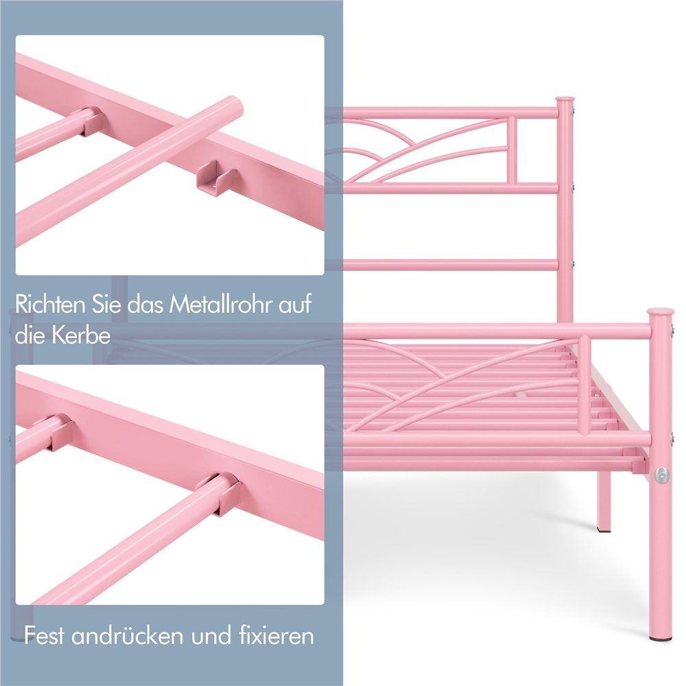 Yaheetech Kopfteil, Bettgestell rosa Doppel/Einzelbett mit Metallbett, Bettrahmen