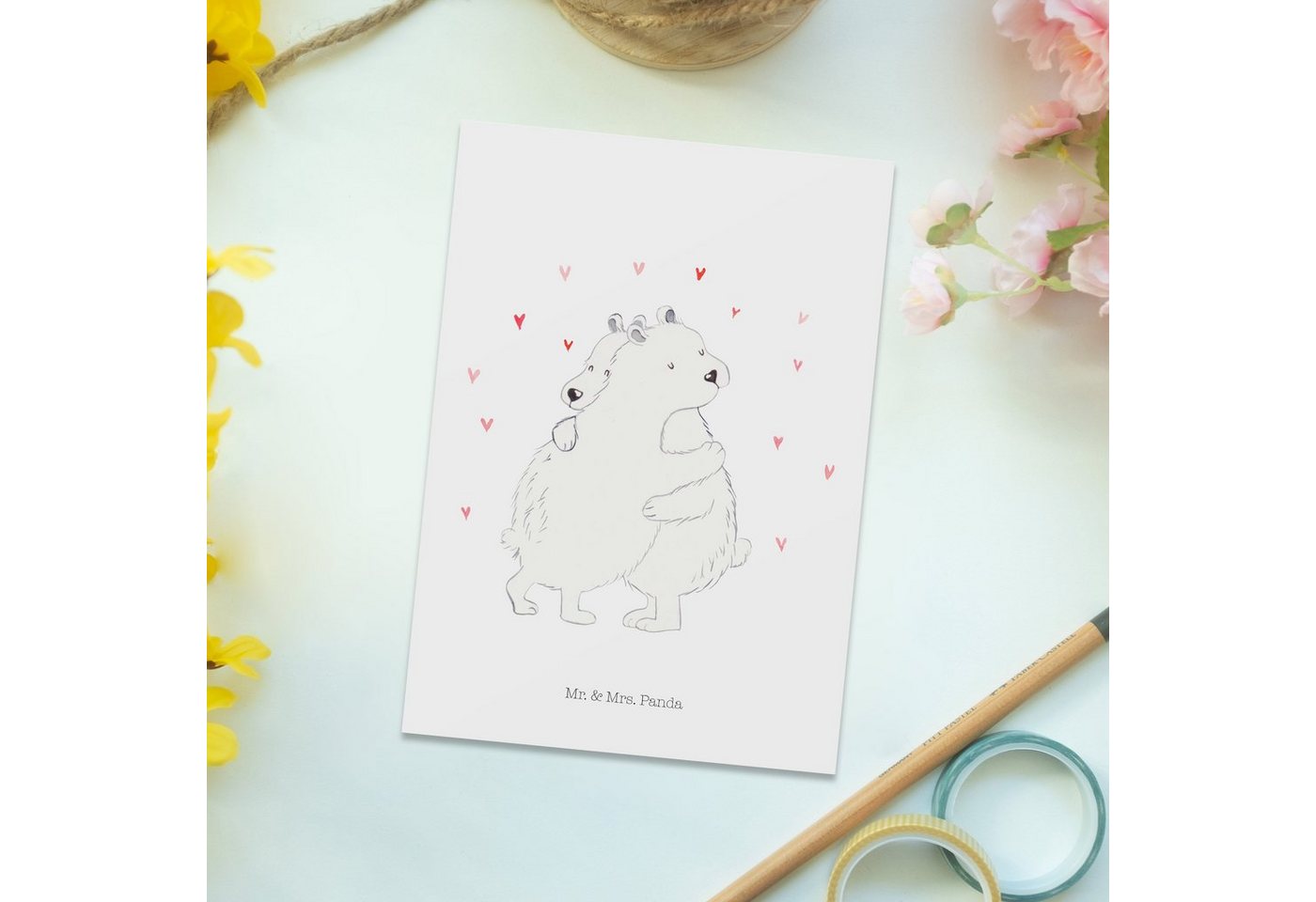 Thumbnail - Mr. & Mrs. Panda Postkarte Eisbär Umarmen - Weiß - Geschenk, Grußkarte, Karte, Einladung, Einlad, Glücksmomente teilen