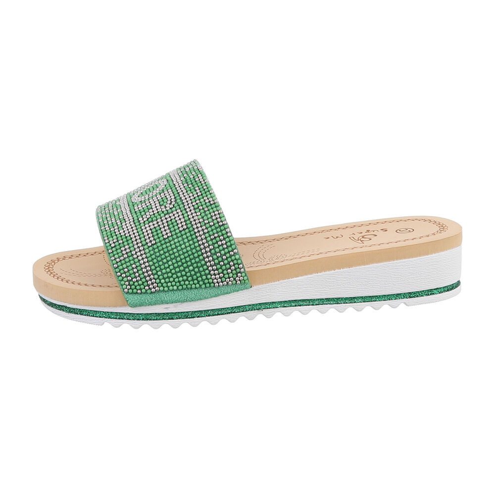 Ital-Design Damen Mules Freizeit Pantolette (86016951) Keilabsatz/Wedge Keilsandaletten in Grün