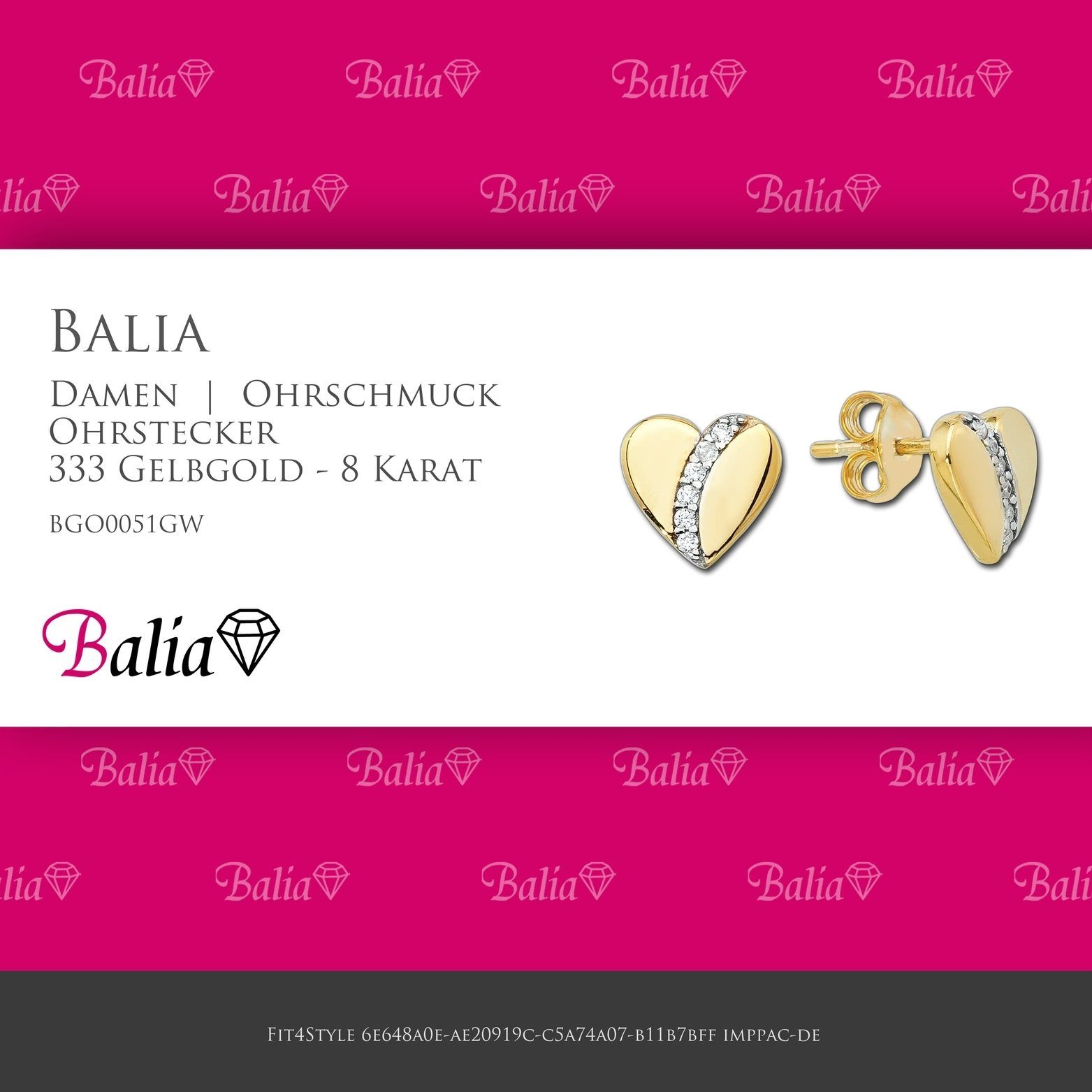 ca. 333 Ohrstecker 8 - Herz Herz Damen Balia Damen (Ohrstecker), Karat, Gelbgold aus Balia Ø Gold Creolen 0,9cm Ohrstecker für Paar