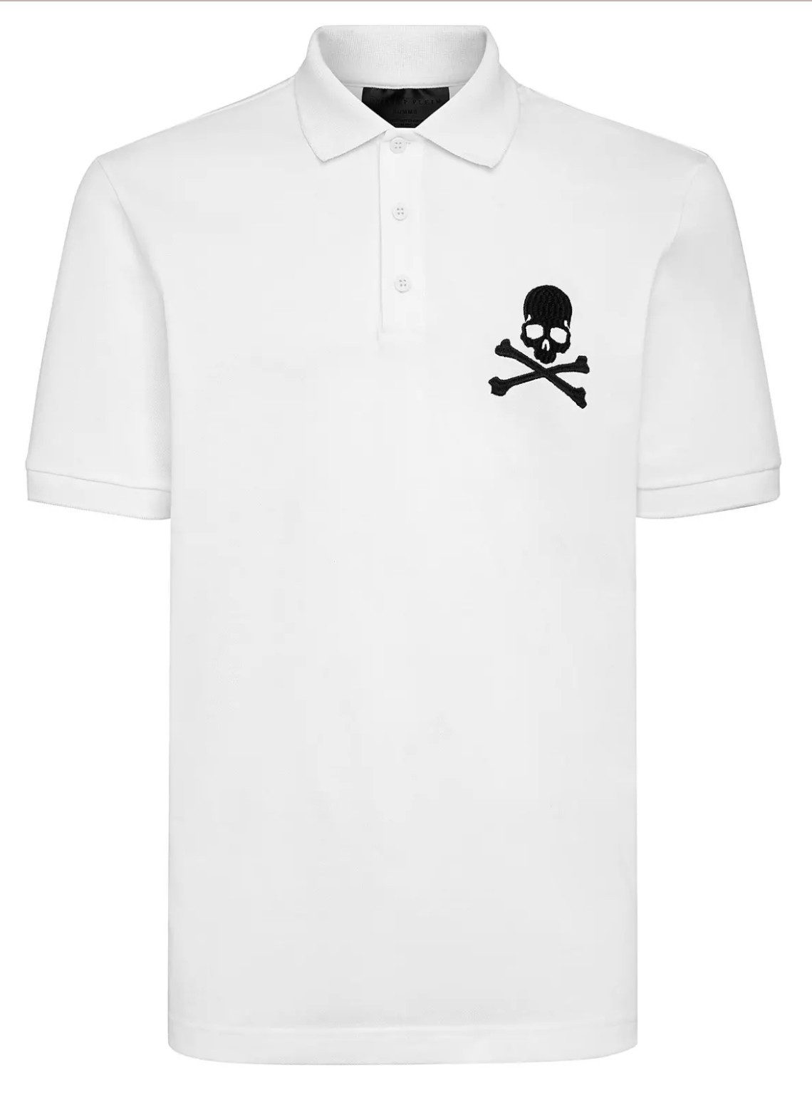 PHILIPP PLEIN Poloshirt Polohemd mit Leder-Patch und PP Hexagon Leder-Patch mit PP Hexagon, Gesticktes Skull&Bones-Logo