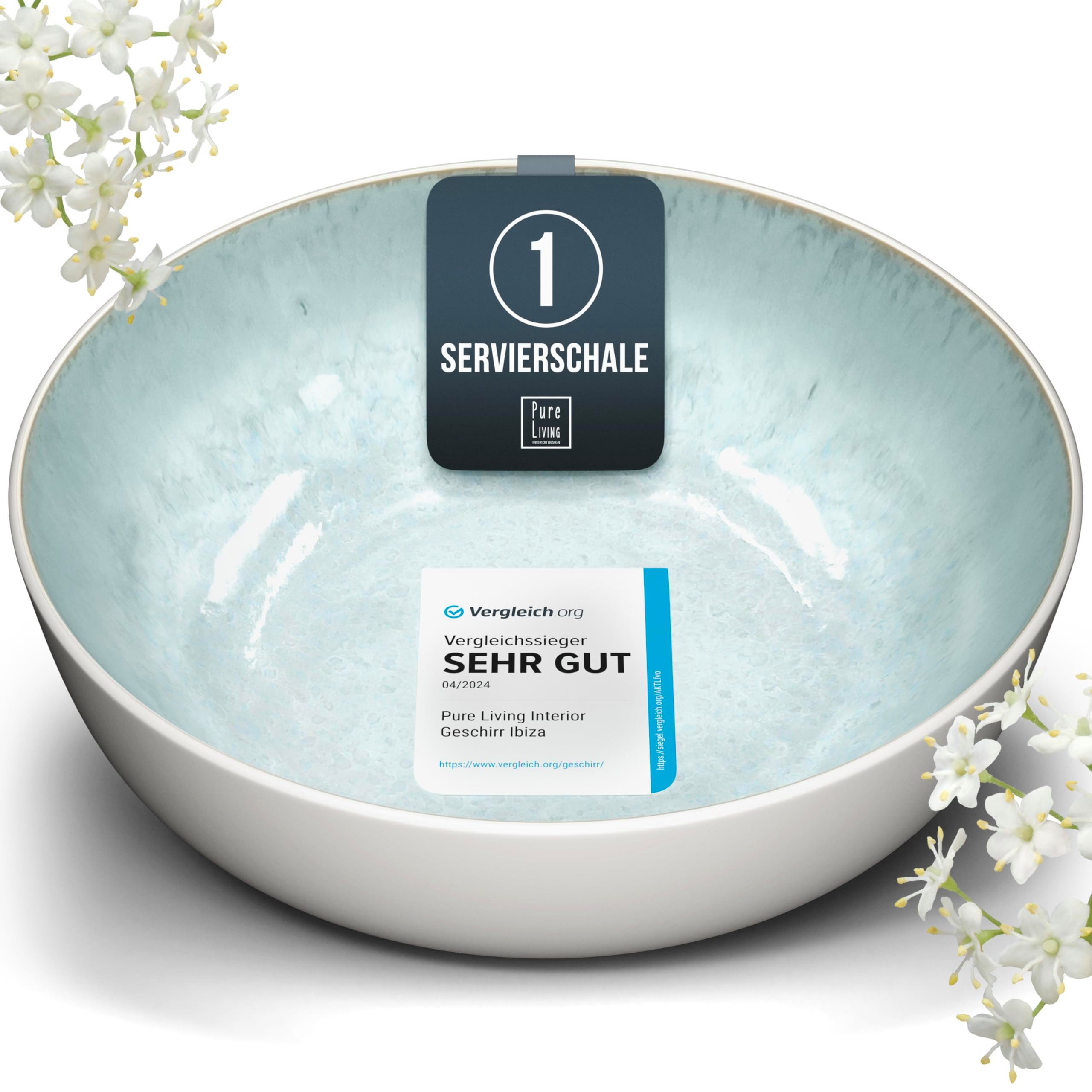 PURE LIVING INTERIOR DESIGN Geschirr-Set Steingut Servierschüssel Ibiza TESTSIEGER, Traumhafte Mediterrane Sala (1-tlg), 1 Personen, Steingut, Großzügige Schüssel zum Servieren, Tischdekorativer Hingucker, Reakti…