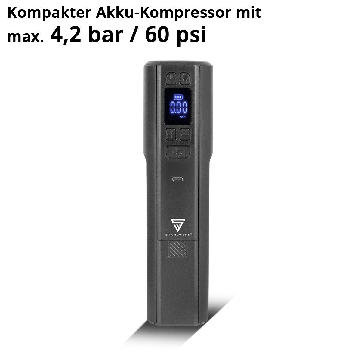 STAHLWERK Kompressor Akku-Kompressor HF-800 ST Fahrradpumpe 4,2 Bar Luftpumpe mit LED-Licht, Packung, 1-tlg., Set