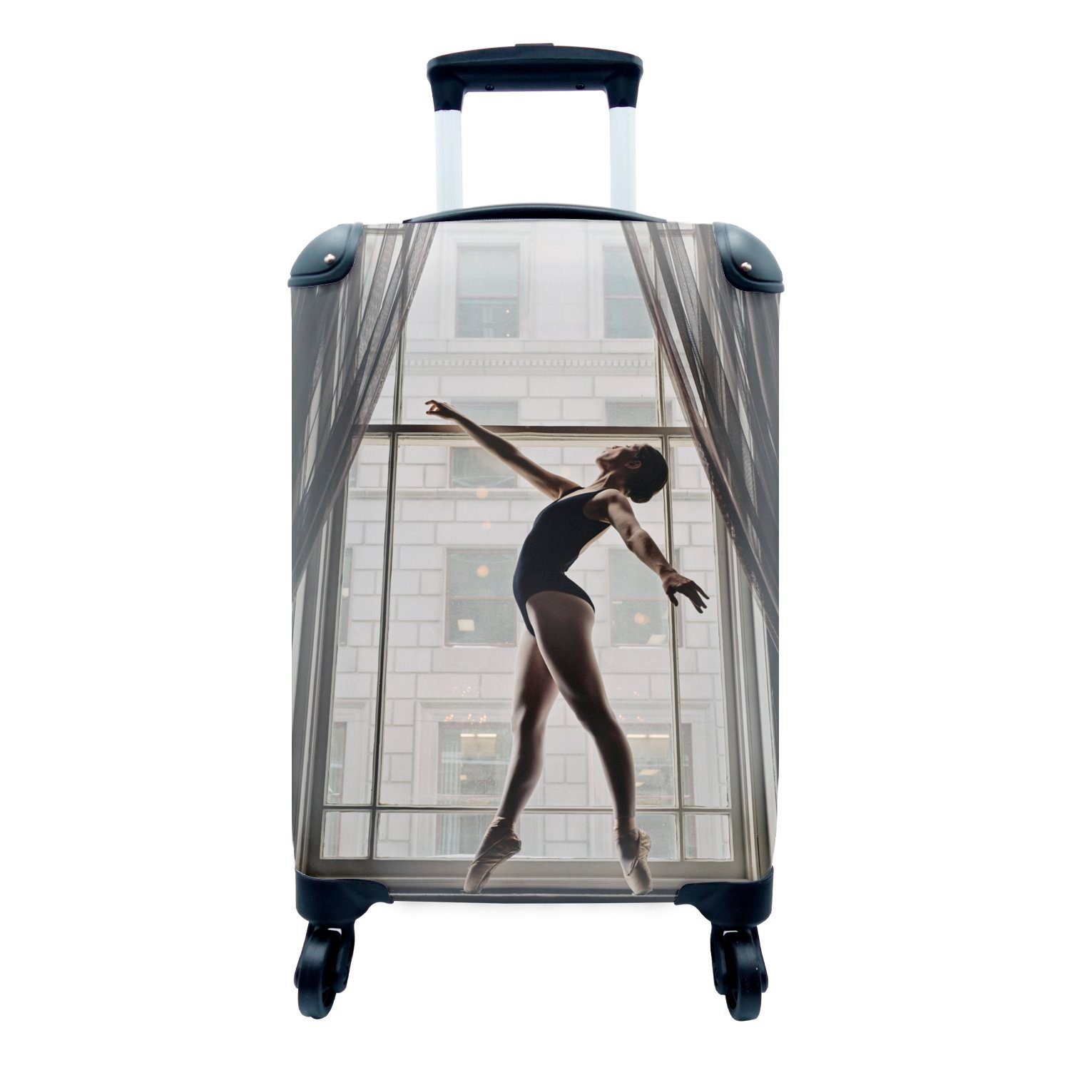 MuchoWow Handgepäckkoffer Tanzende Ballerina vor einem Fenster, 4 Rollen, Reisetasche mit rollen, Handgepäck für Ferien, Trolley, Reisekoffer