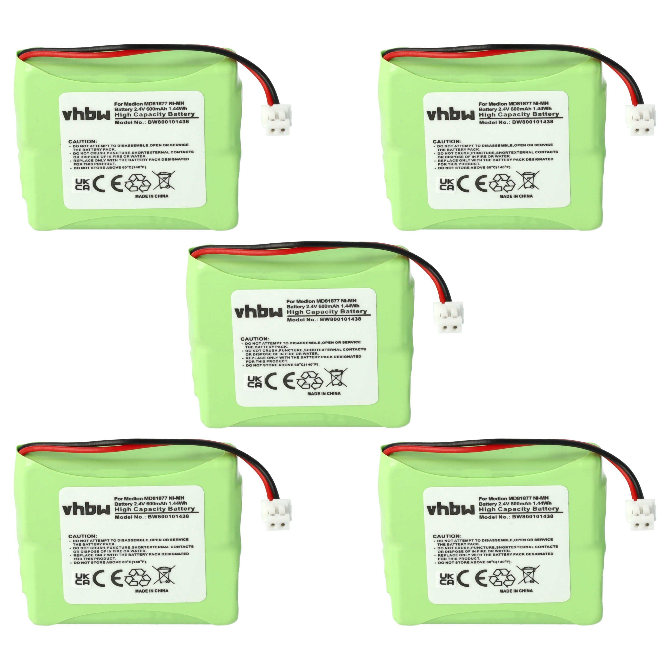 vhbw kompatibel mit Medion MD81877, MD83208, MD82877, MD83708, MD82772, Akku NiMH 600 mAh (2,4 V)