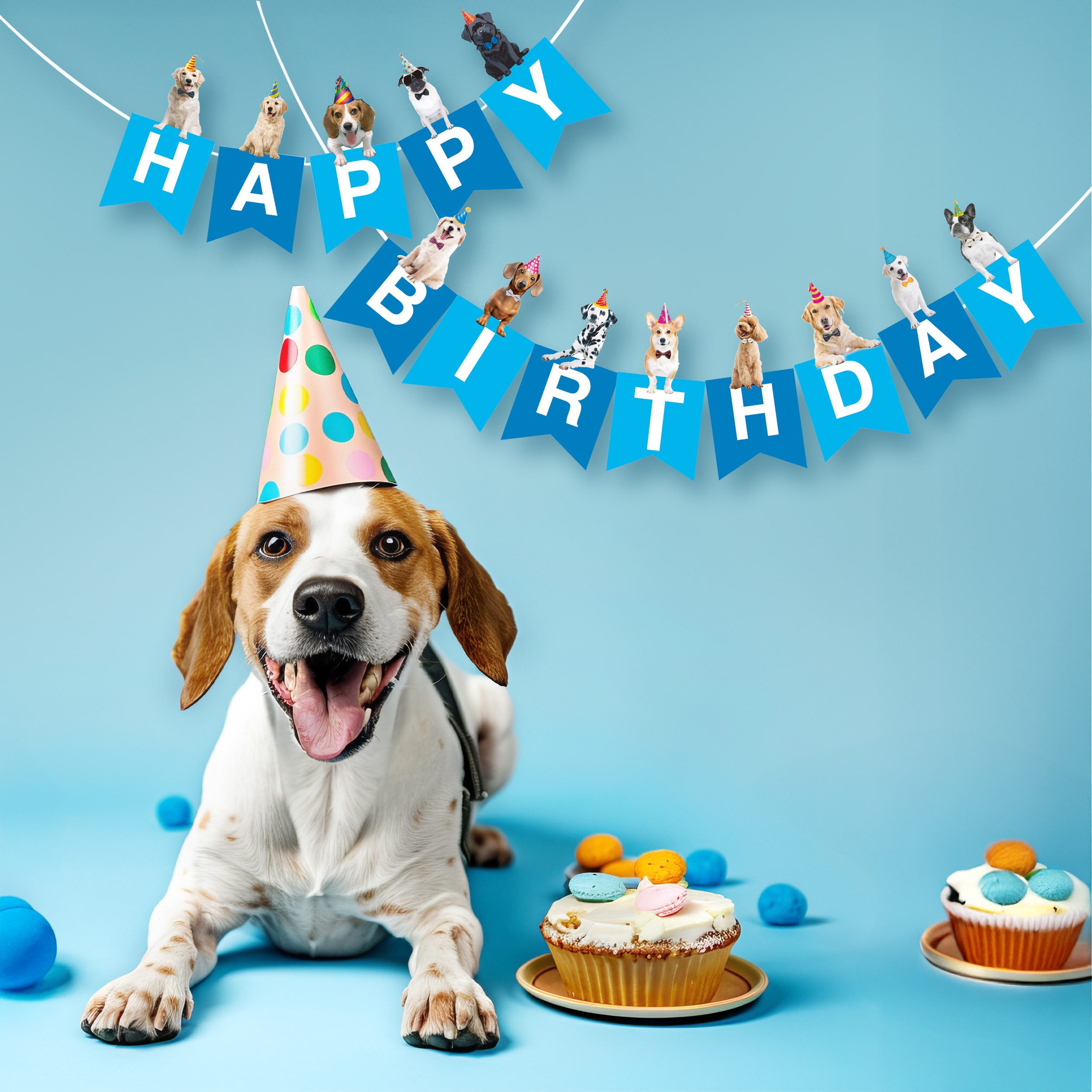 BRUBAKER Wimpelkette Happy Birthday Geburtstagsgirlande mit Hunden - Geburtstag Tier Banner, Geburtstagsdeko Girlande für Geburtstagsfeier - Party Dekoration