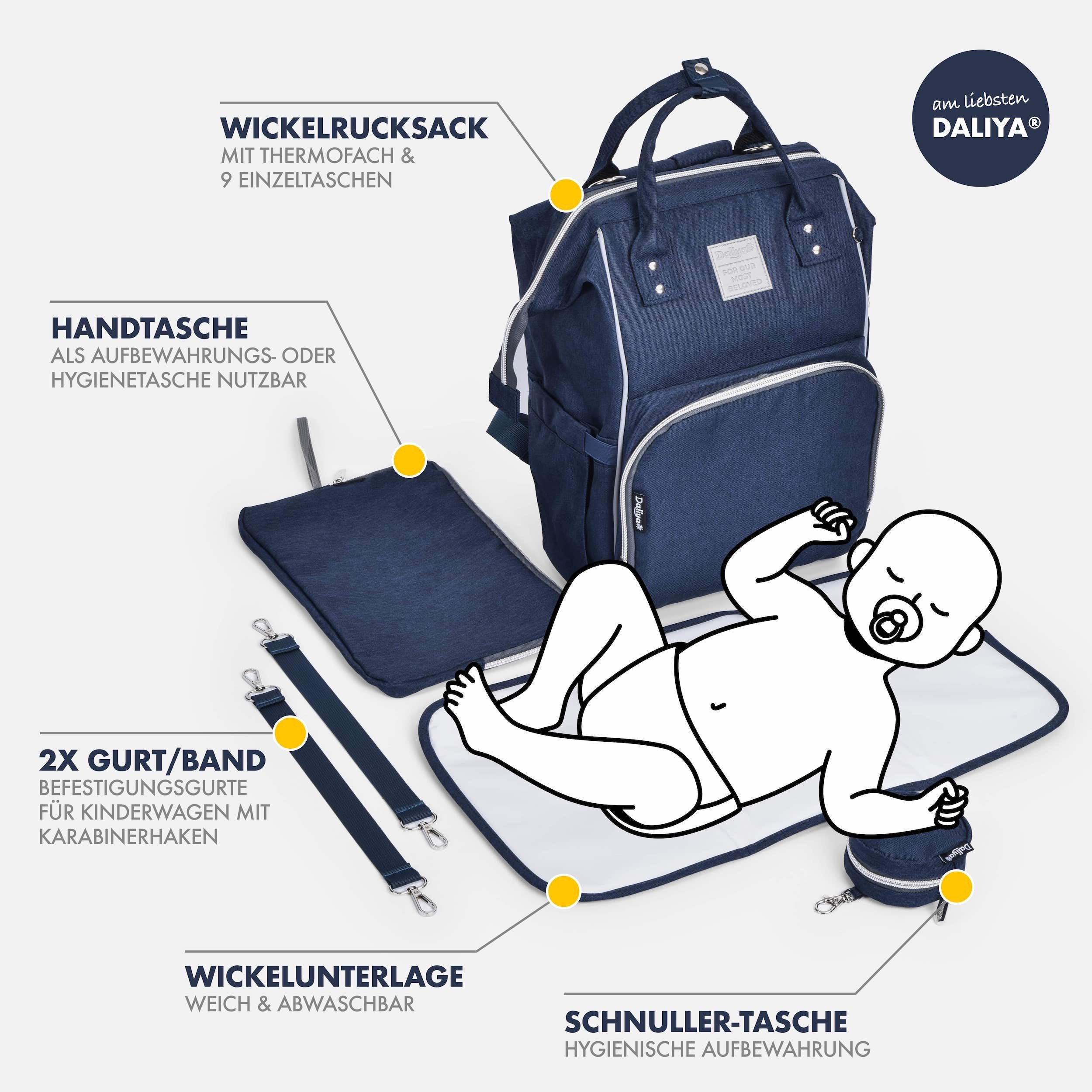 Daliya® Wickeltasche PAKMI Wickelrucksack, Kinderwagentaschen, Mamabag (Set, 5-tlg., Befestigungsriemen), Thermofächer, Schnuller Aufbewahrung, Wickelunterlage, – Bild 5 von 5