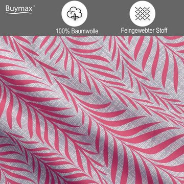 Bettwäsche, Buymax, Renforcé, 2 teilig, 100% Baumwolle Renforce 155x220 cm Kissenbezug 80x80cm mit Reißverschluss, Muster Blätter, Rot Grau