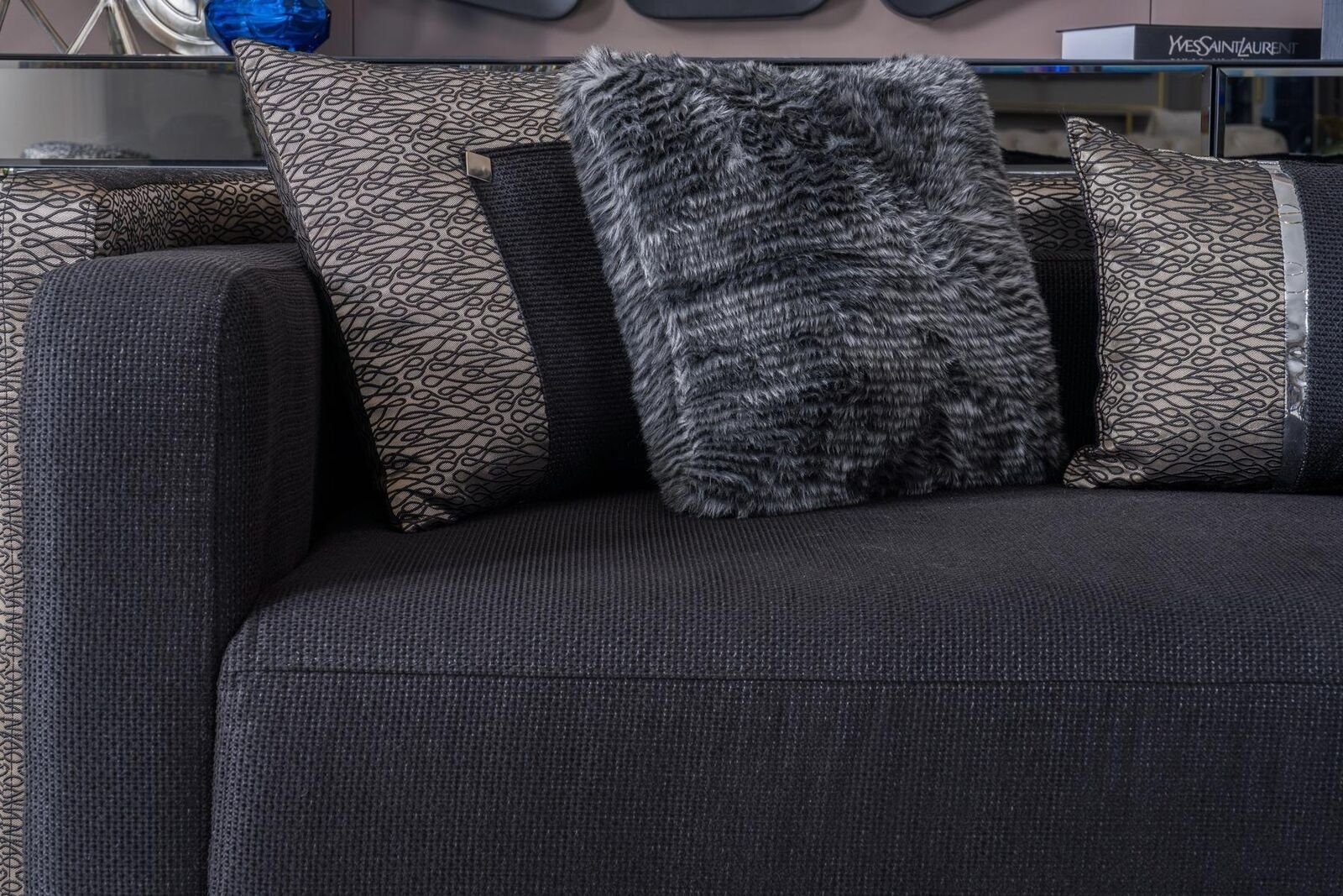 Dreisitzer Sofa In Sofa Luxus Möbel Made Stoff, JVmoebel Schwarze Couchen 240cm Europe Textil Couch