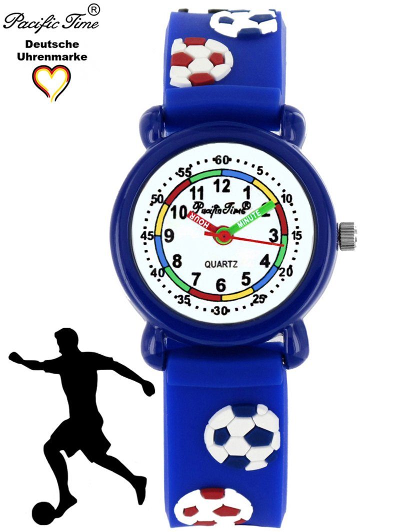 Fußball Time Lernuhr Pacific Kinder Gratis Versand Quarzuhr Armbanduhr blau Silikonarmband,