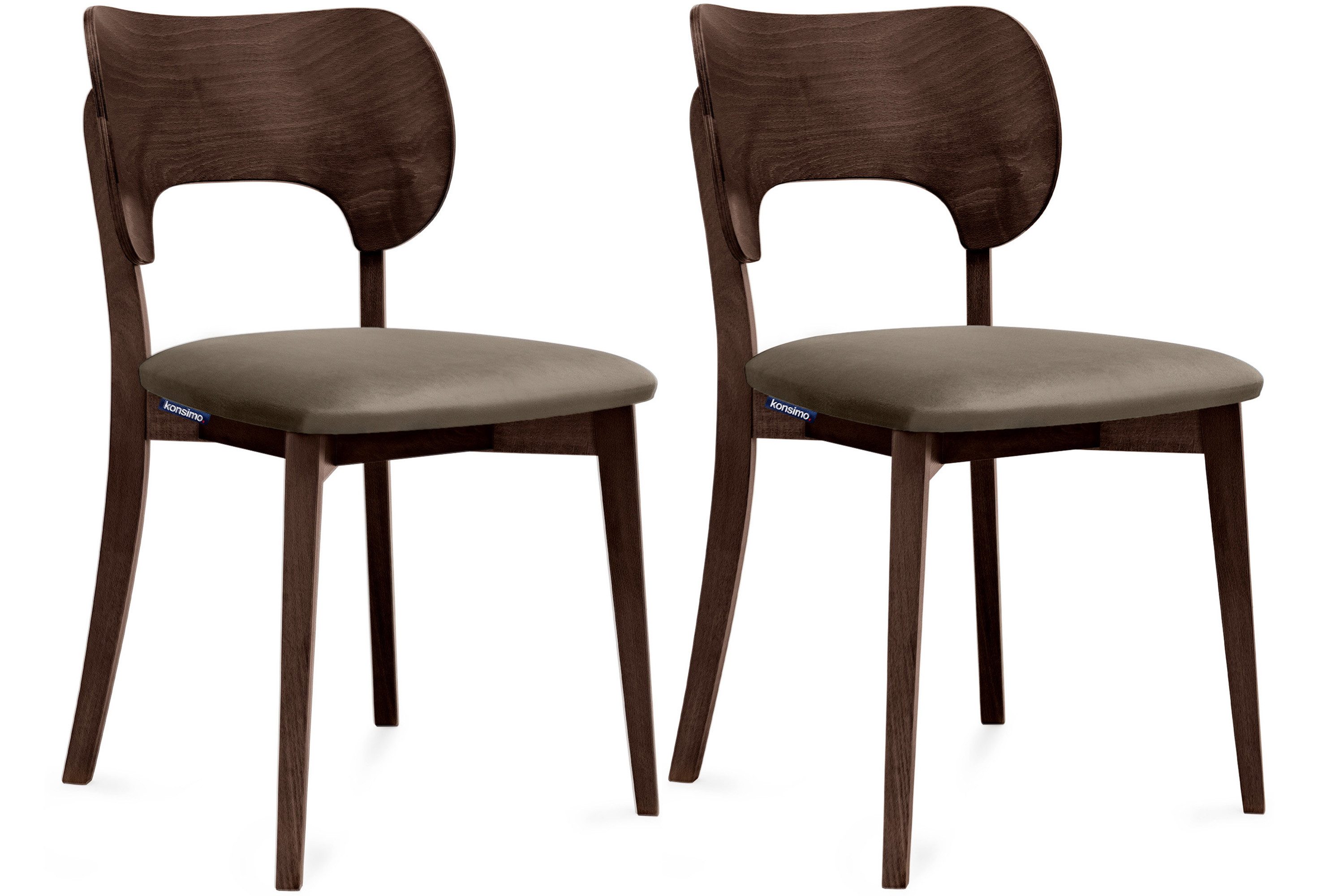 KONSIMO® Holzstuhl LYCO Esszimmerstühle, ergonomische Rückenlehne, Walnuss dunkel (Set, 2 St), Gestell aus Massivholz, Veloursitz, hergestellt in der EU