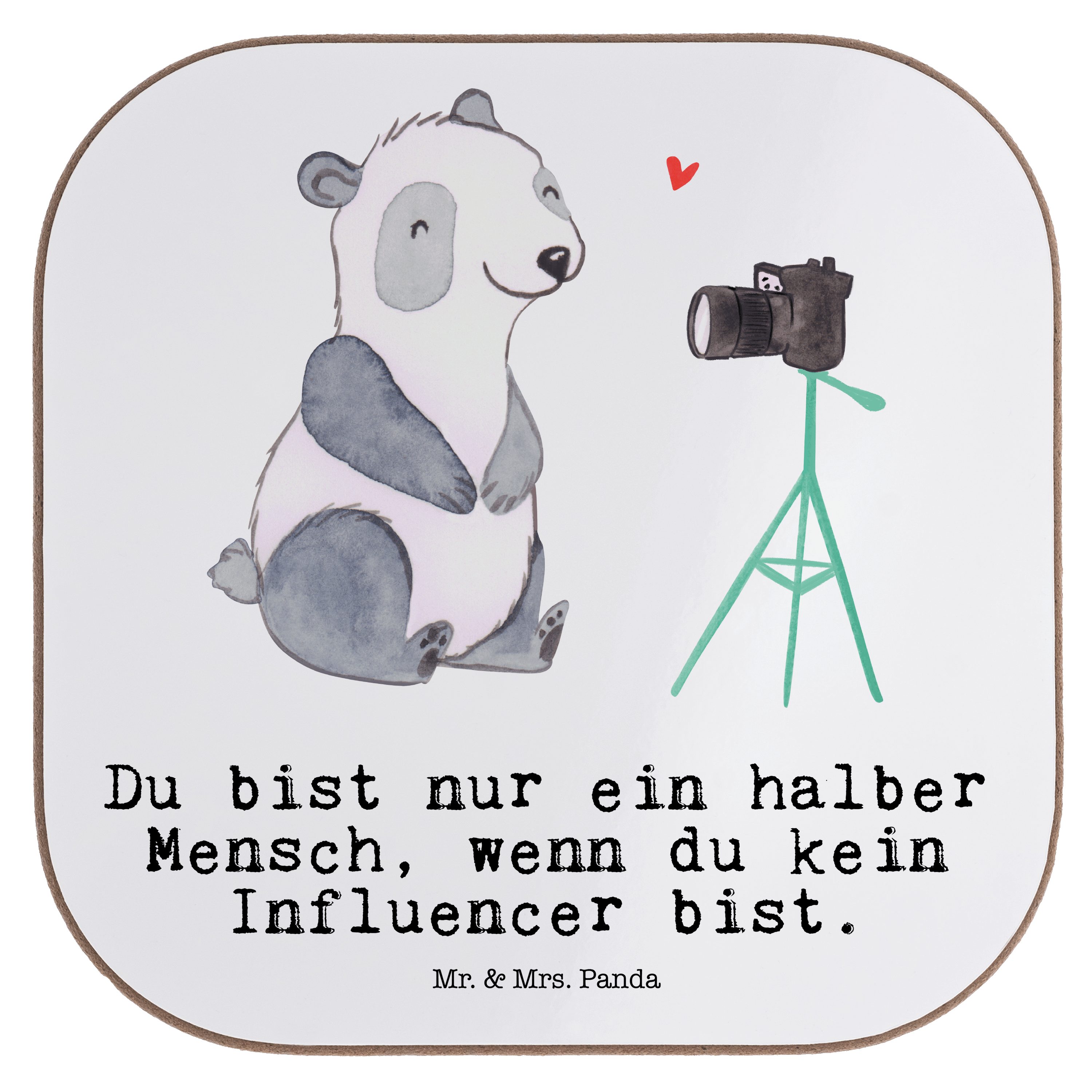 Geschenk, Bierdeckel, - Ausbildu, Mrs. Panda Getränkeuntersetzer Weiß mit - Influencer Mr. Jubiläum, 1-tlg. Herz &