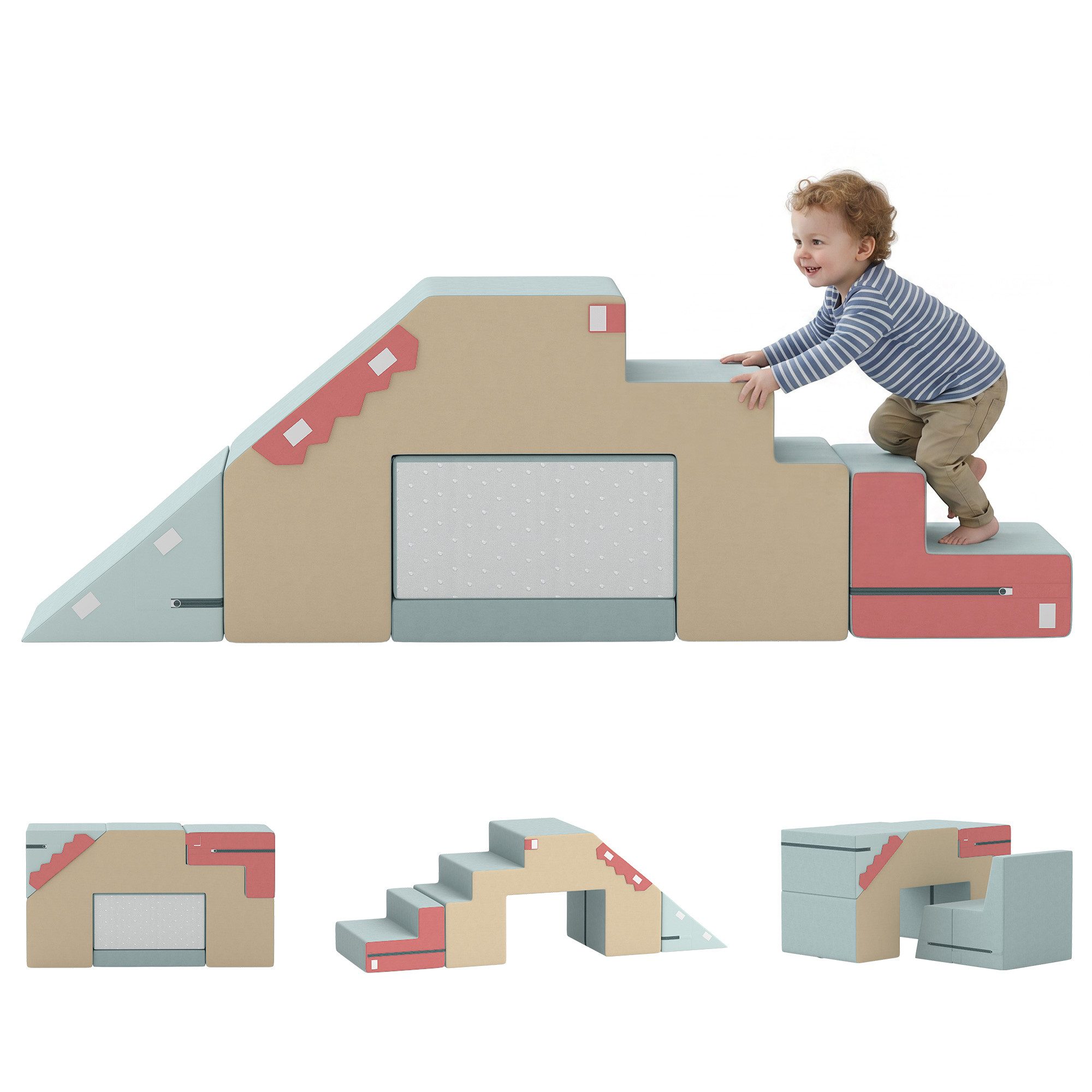 AIYAPLAY Schaumstoff Riesenbausteine Set Spielbausteine, (Set, 2 St., 2-teiliges Soft Play Set), Abnehmbarer, waschbarer Bezug, Anti-Rutsch-Boden