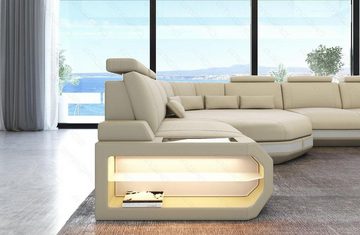 Sofa Dreams Wohnlandschaft Stoff Couch Polster Sofa Asti, U Form Stoffsofa mit LED, Ecke große Sitzefläche, USB, Designersofa