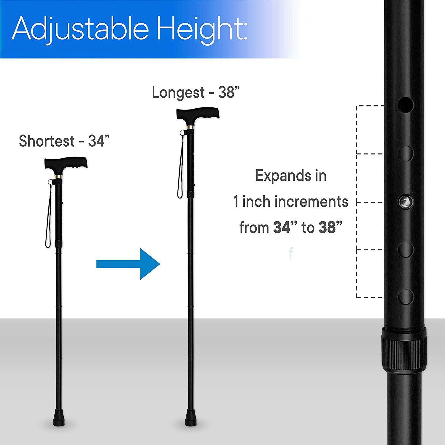 AURIVION Gehstock Gehstock Stöcke Gehstöcke für Senioren, faltbarer Gehstock, Pet, 1-tlg., Gehhilfe mit ergonomischem T-Griff, Gummispitze rutschfest 1 Stk., aus Aluminium, höhenverstellbar von 85 - 95 cm, leicht