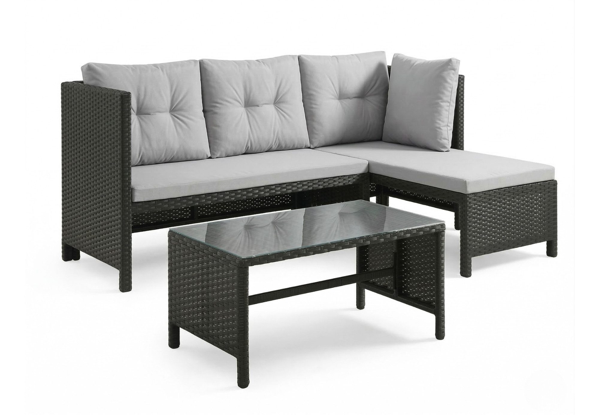 Home Collective Gartenlounge-Set Lounge Möbel Outdoor Sofa Gartenmöbel Outdoormöbel Polyrattan schwarz, 180x120x63,5 cm (BxTxH), mit Tisch, inkl. Polster & Kissen, Grau