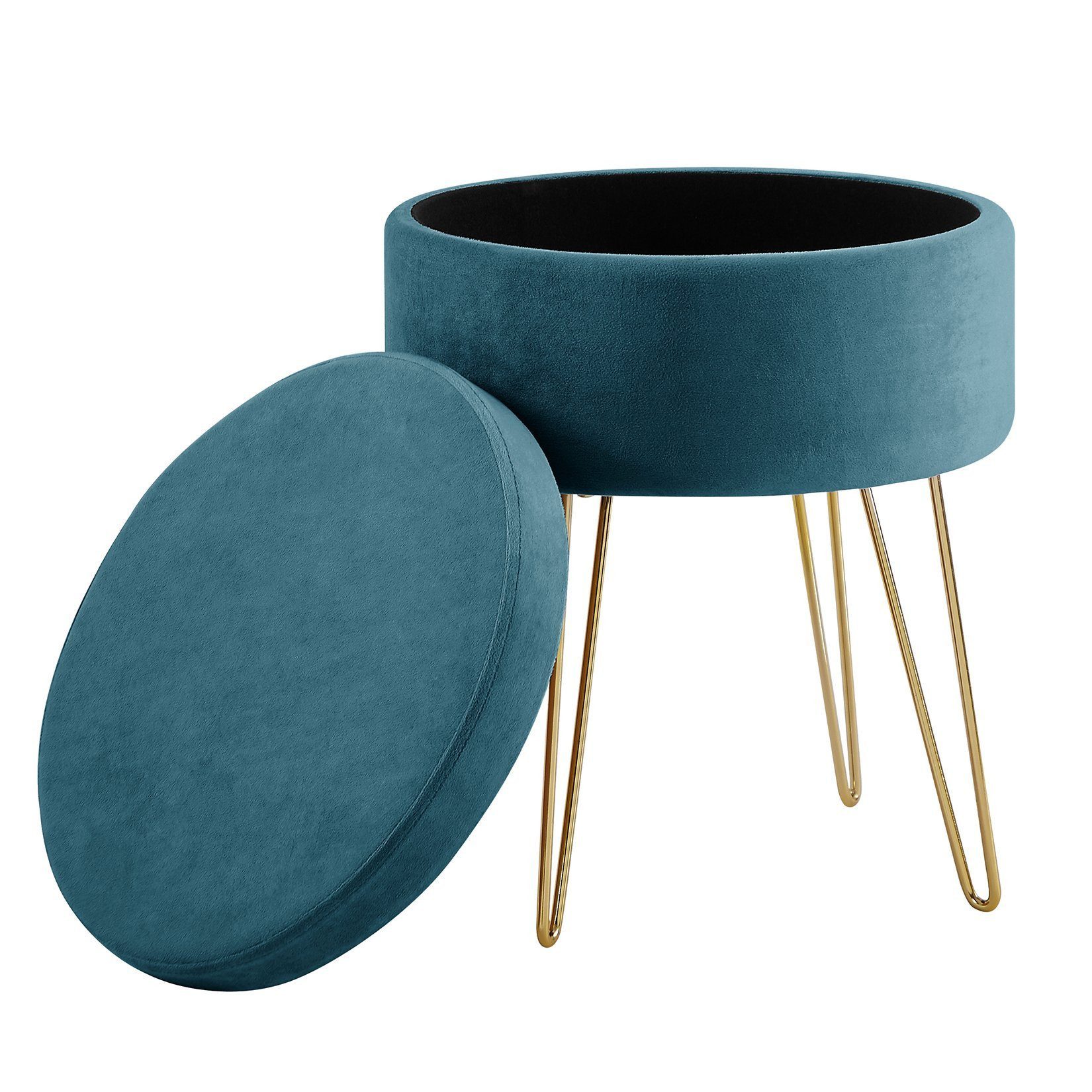 Zedelmaier Stauraumhocker Runder Hocker Samt Metallbeine Sitzhocker Ottoman günstig online kaufen