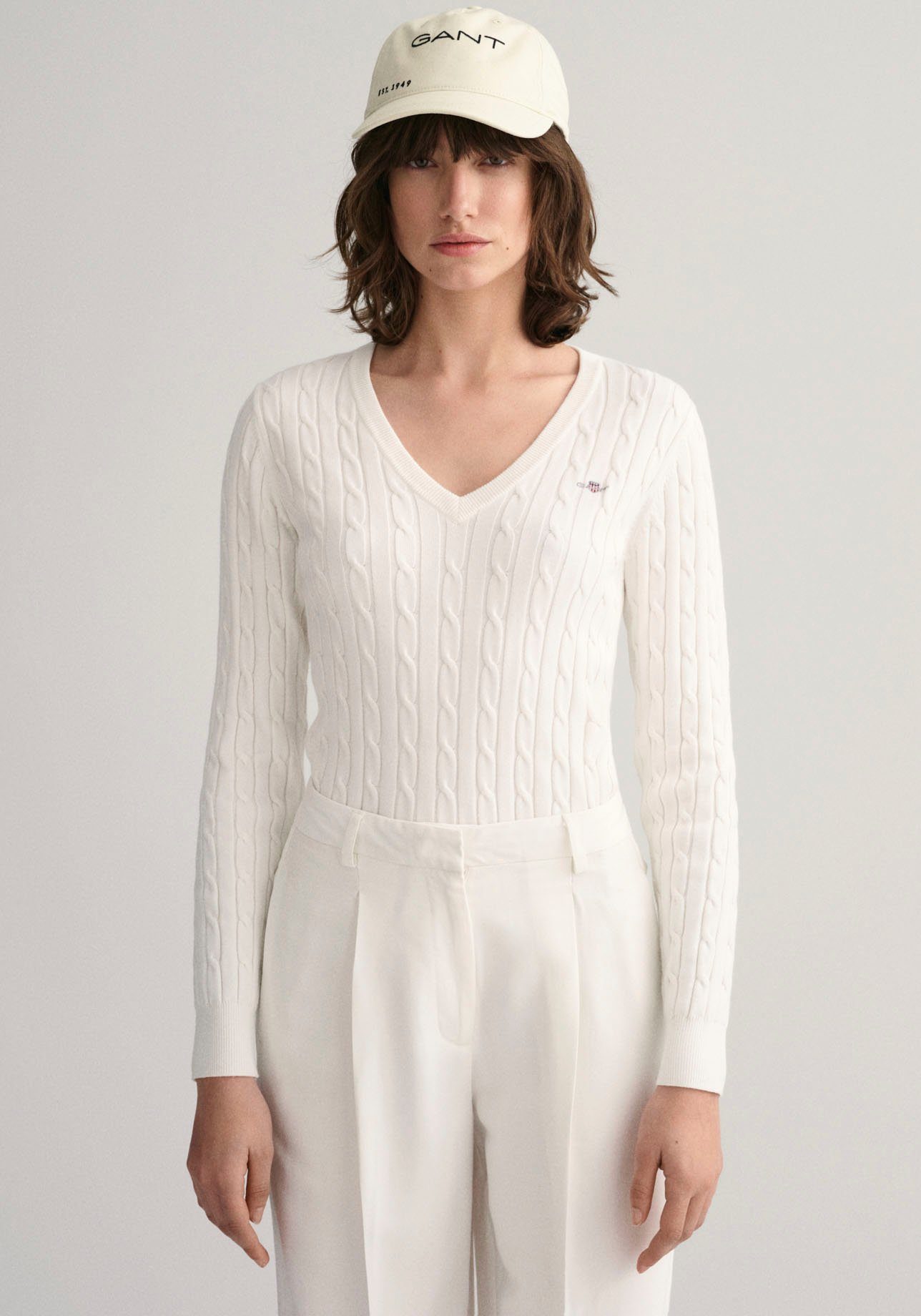 Strickpullover STRETCH COTTON CABLE V-NECK