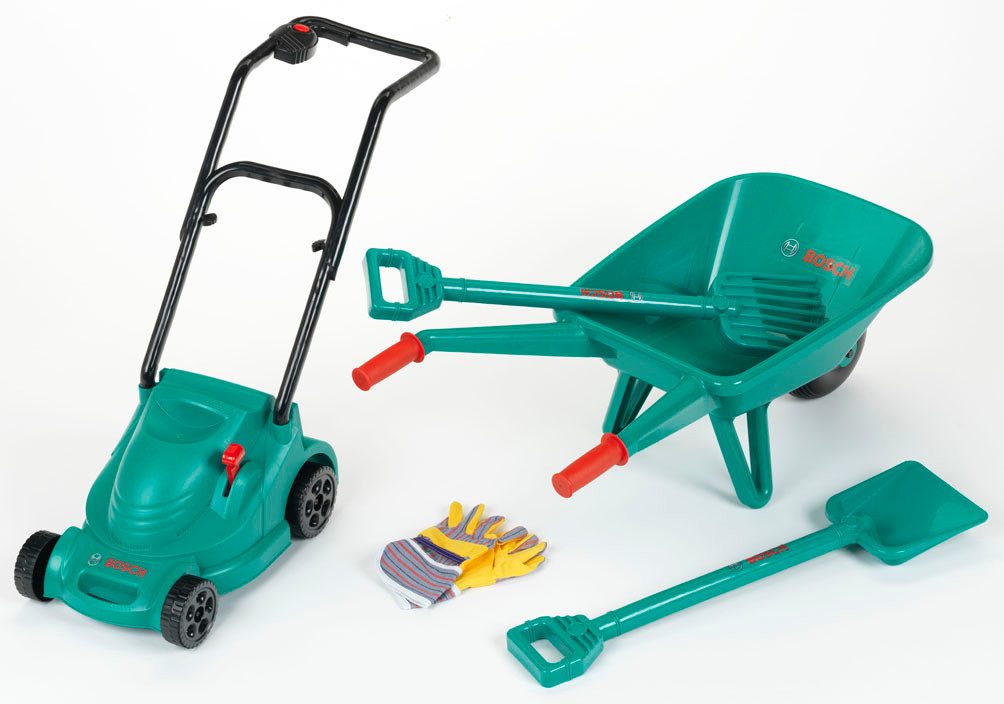 Klein Kinder-Gartenset Spielzeug Rasenmäher und Schubkarre, (Set, 5-tlg), Made in Germany