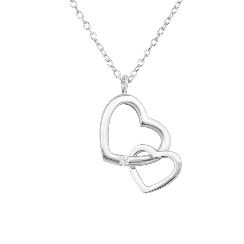 BUNGSA Ketten-Set Kette Herz in Herz mit kleinem Kristall aus 925 Silber Damen (1-tlg), Halskette Necklace