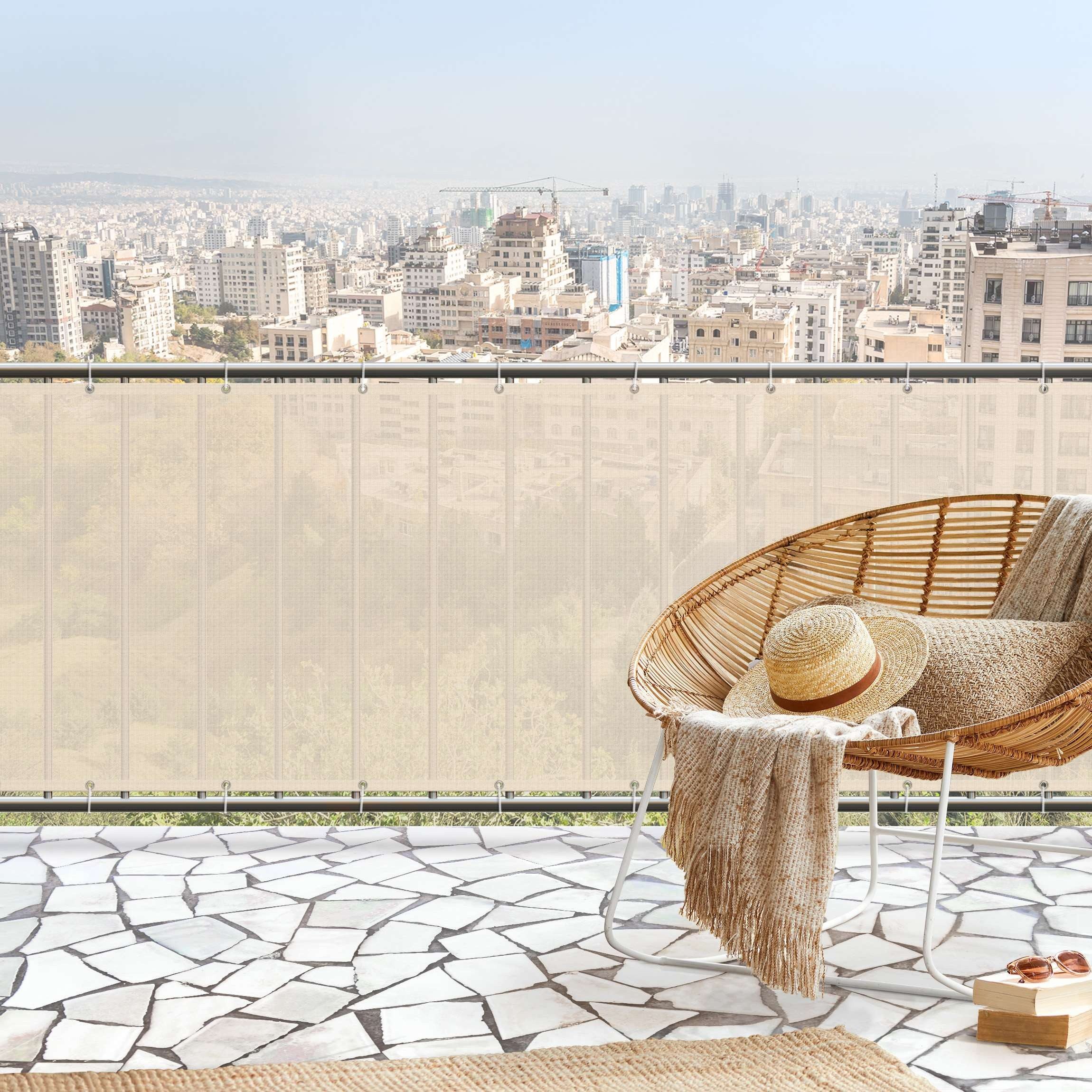 Bilderdepot24 Balkonsichtschutz Sichtschutz Balkon Einfarbig Modern Pastell Gelb Balkonbespannung (1m bis 10m fein gelochter Sichtschutz aus Mesh für Geländern & Zäunen, Fertig geöst, inkl. Kabelbindern zur Anbringung) Sichtschutz Terrasse Balkontuch Balkonverkleidung Windschutz Terrasse