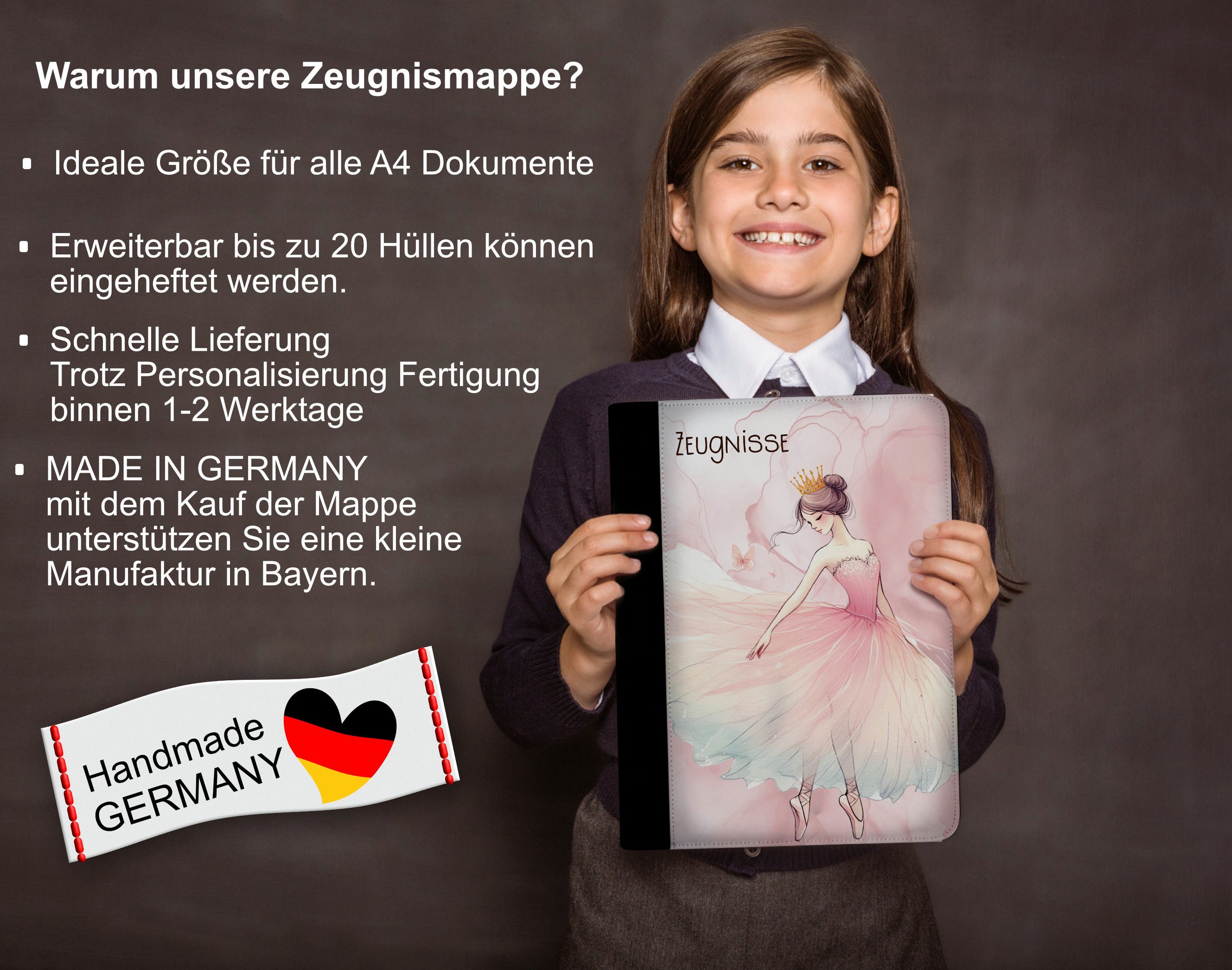 CreaDesign Schreibmappe Kinder Zeugnismappe, Dokumentenmappe, Ordner A4, Ballerina (1-St)