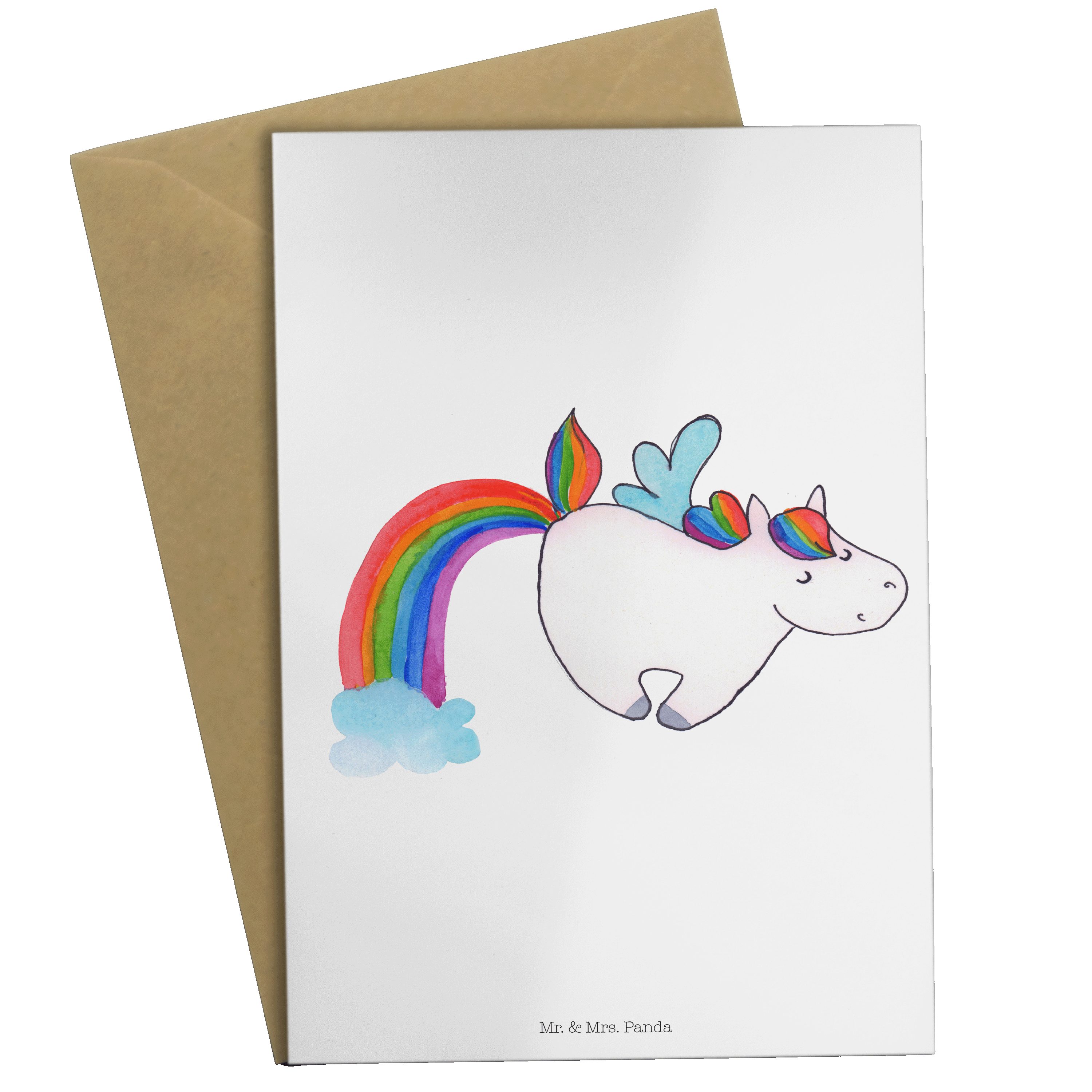 Mr. & Mrs. Panda Grußkarte Einhorn Pegasus - Weiß - Geschenk, Geburtstagskarte, Karte, Realität