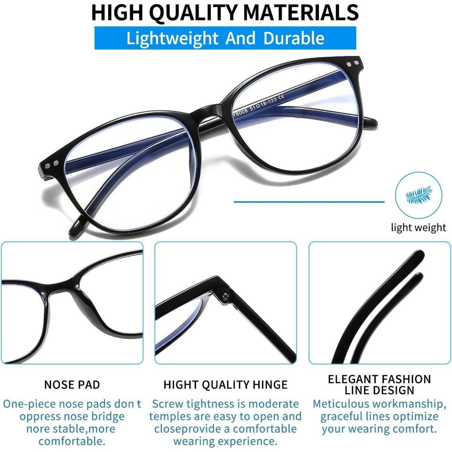 LuxusKollektion Brille Blaulichtfilter Brille Damen/Herren Rund Schwarz -4.5