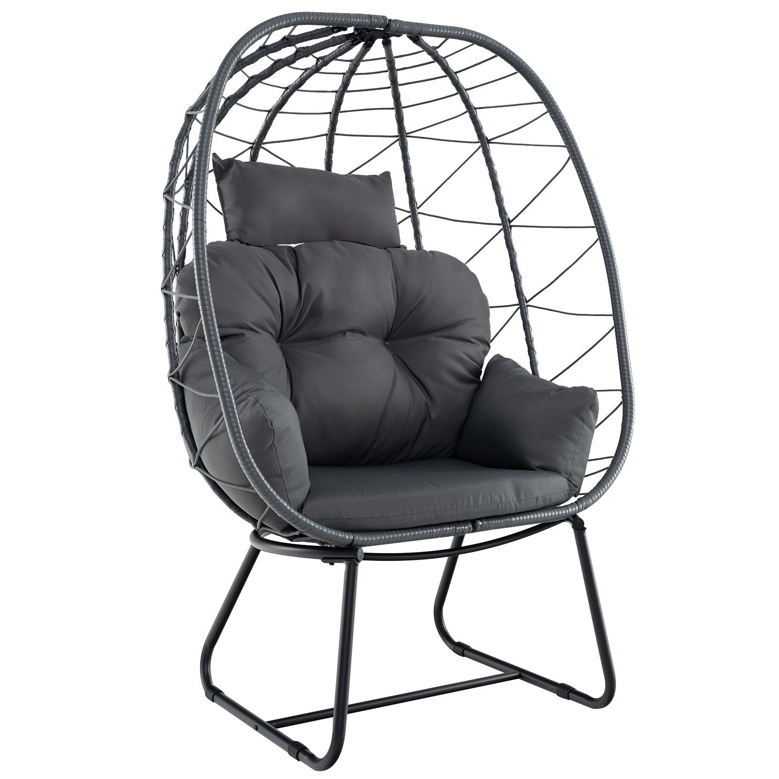 COSTWAY Hängesessel, Korbsessel mit Kissen, aus Rattan & Metall